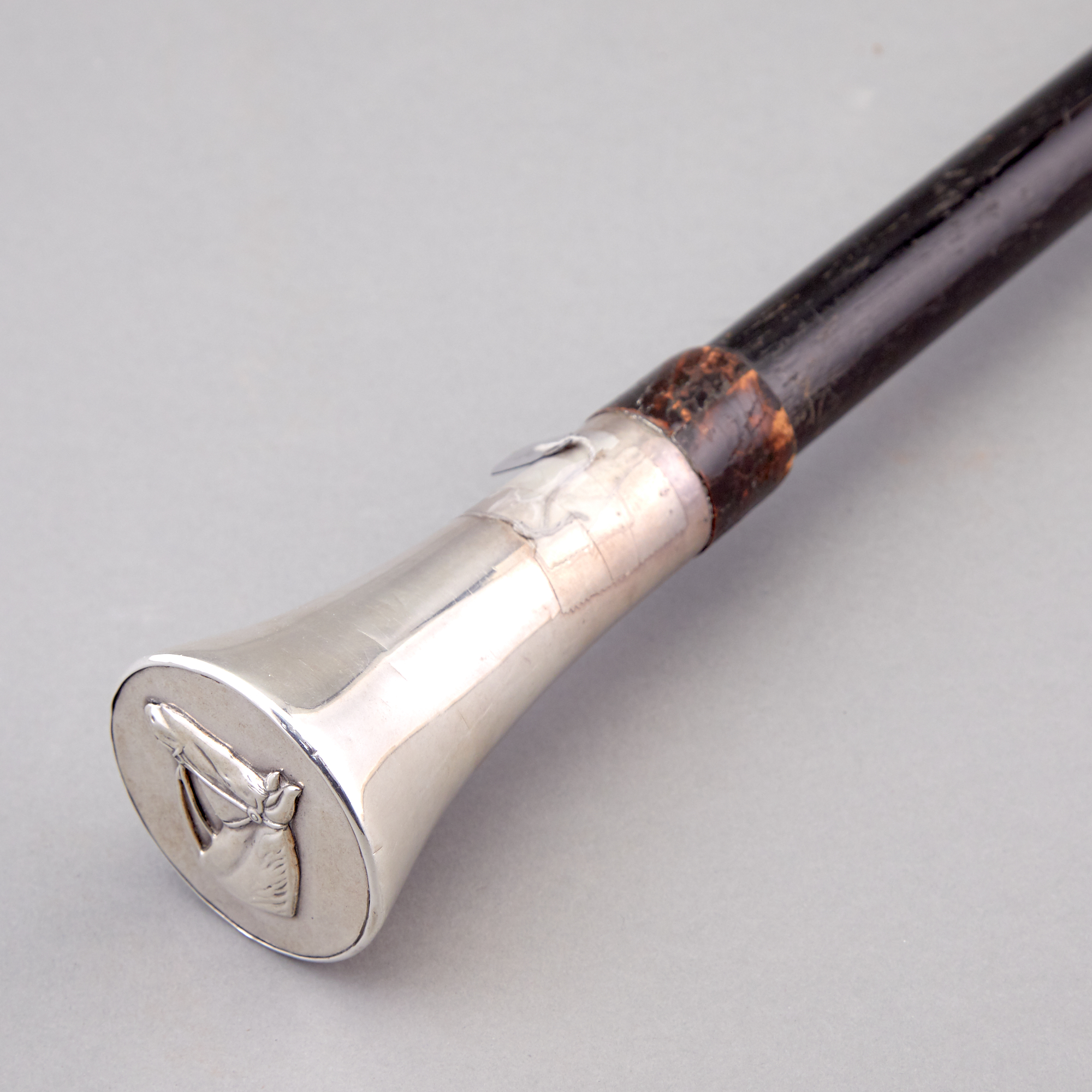 Lot image - American Sterling Silver Equestrian Theme Cane Handle