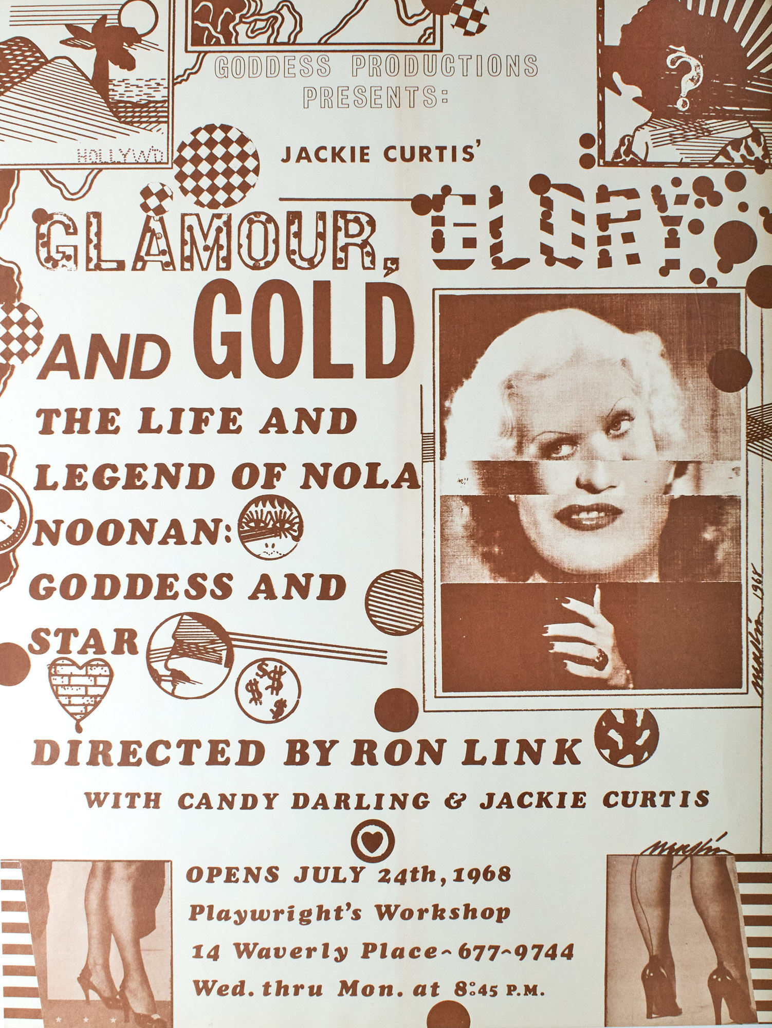 Lot image - Jackie Curtis  Original 1968 poster for Glamour Glory and Gold. The Life & Legend of Nola Noonan, Goddess & Star.