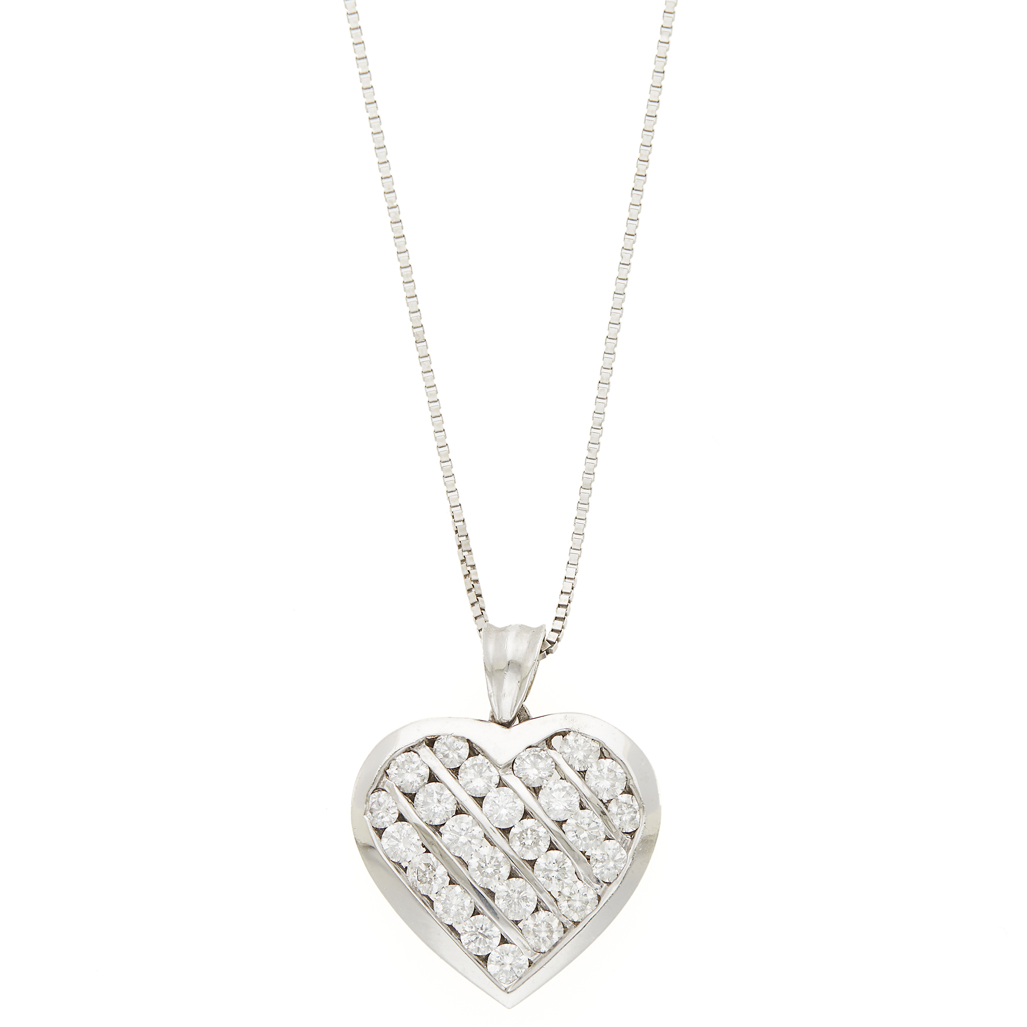 Lot image - White Gold and Diamond Heart Pendant with Chain Necklace