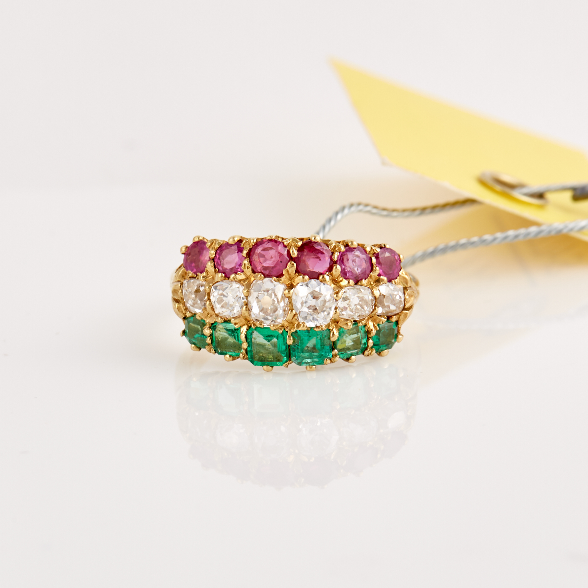 Lot image - Diamond and Stone Ring, 6 diamonds about 0.75 ct., 18K 3 dwt. all