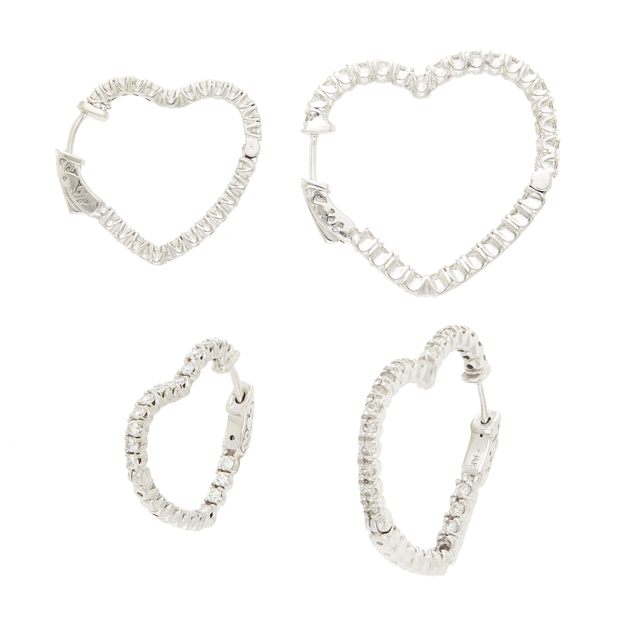 Lot image - Two Pairs of White Gold and Diamond Heart Hoop Earrings