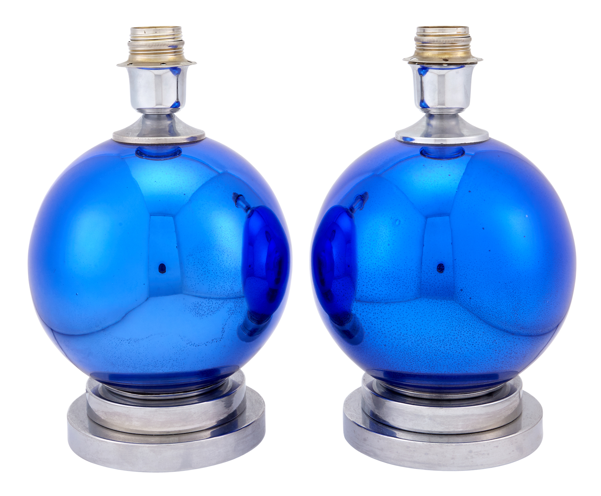Lot image - Pair of Cobalt Blue Mercury Glass Lamps