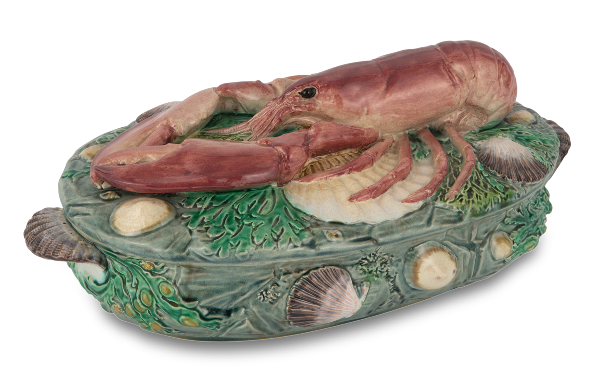 Lot image - Mintons Majolica Turquoise Ground Lobster Tureen and Cover