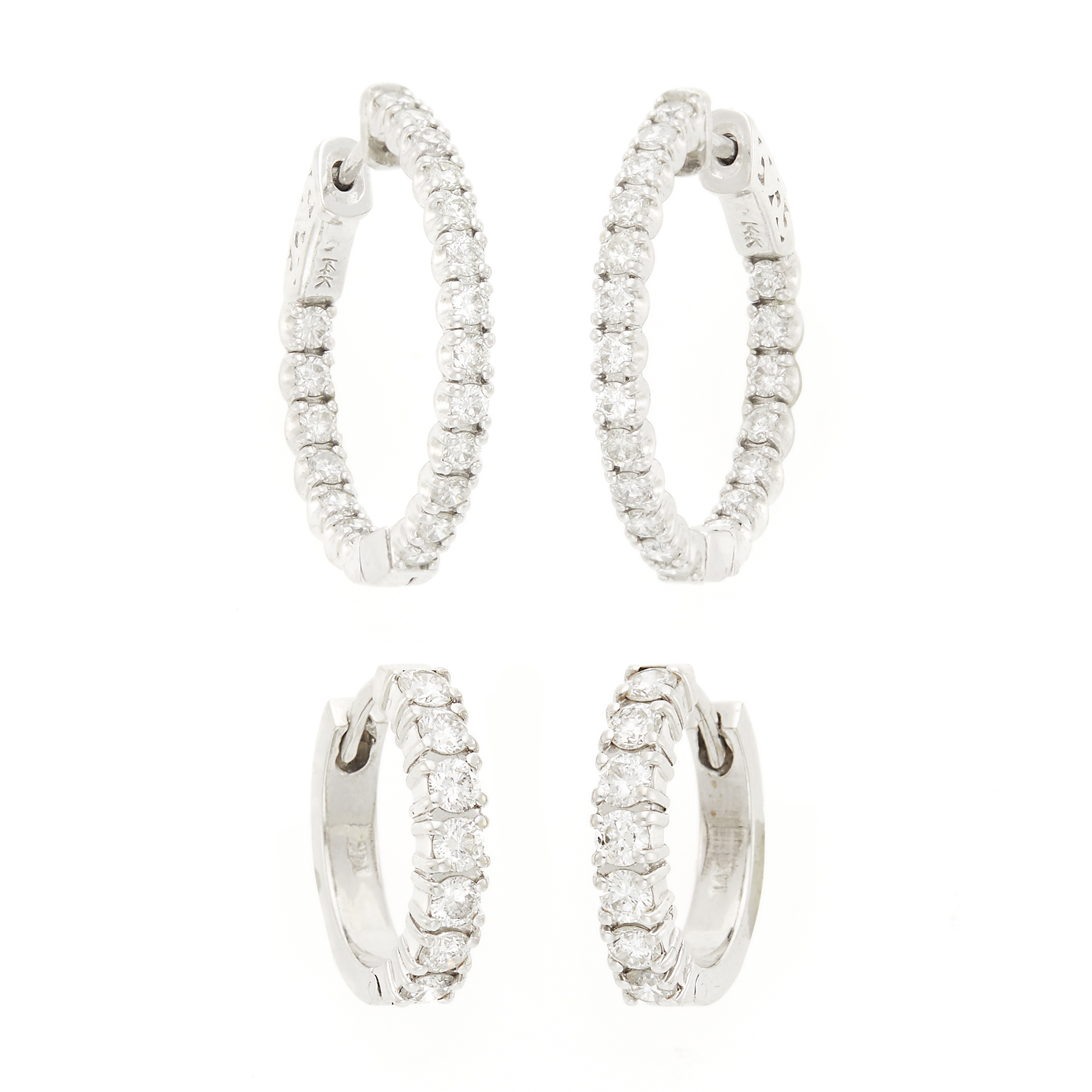 Lot image - Two Pairs of White Gold and Diamond Hoop Earrings