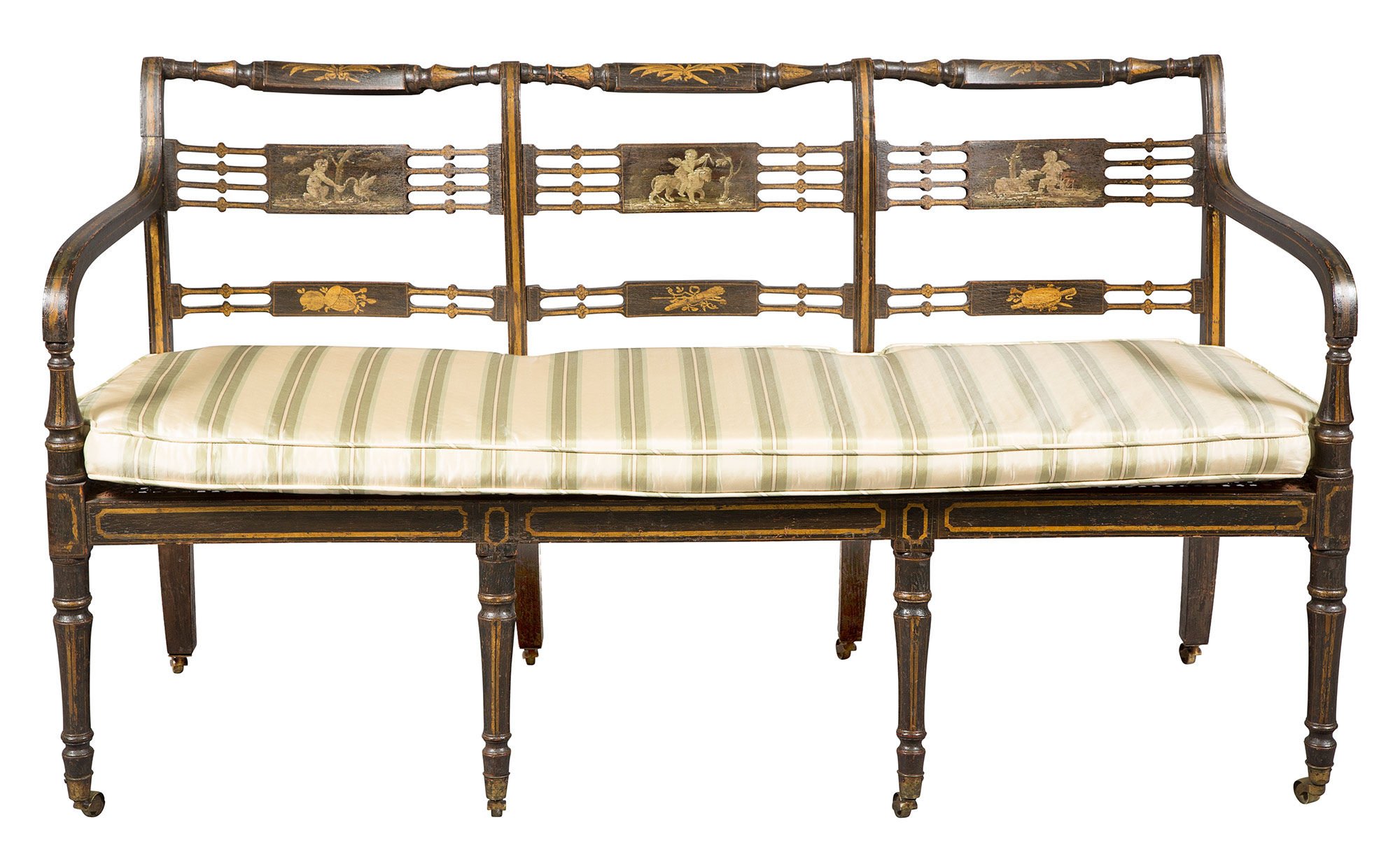 Lot image - Regency Painted Triple-Chairback Settee