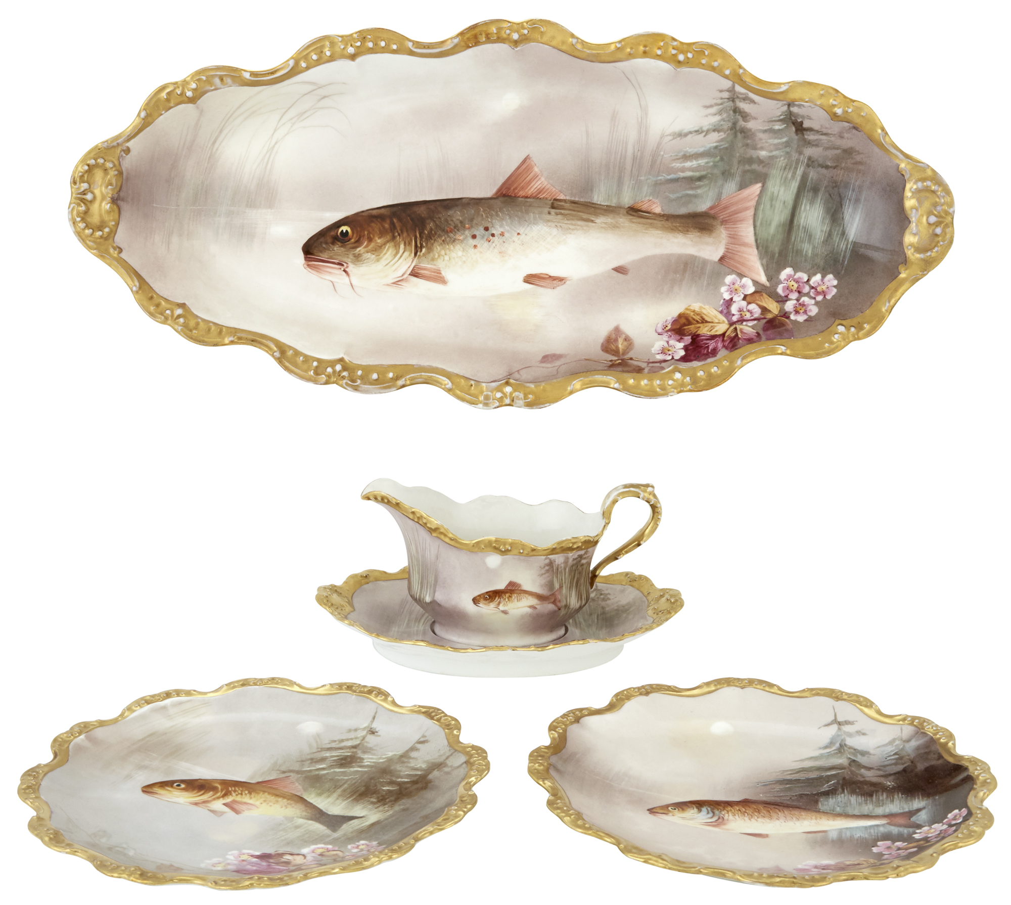 Lot image - Limoges Porcelain Fish Service