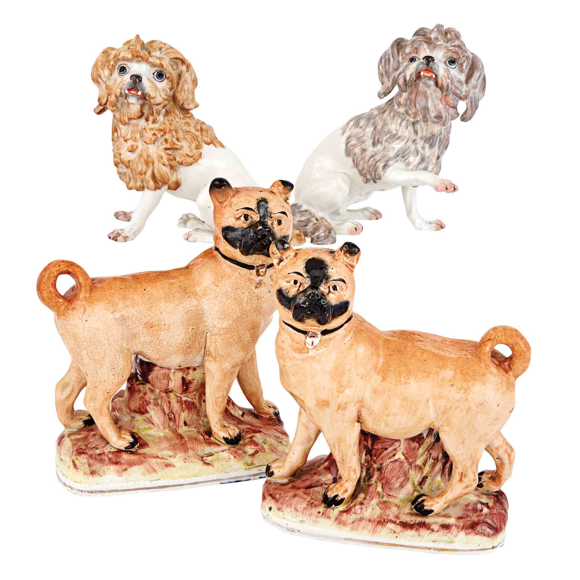 Lot image - Pair of Staffordshire Pottery Figures of Standing Pugs