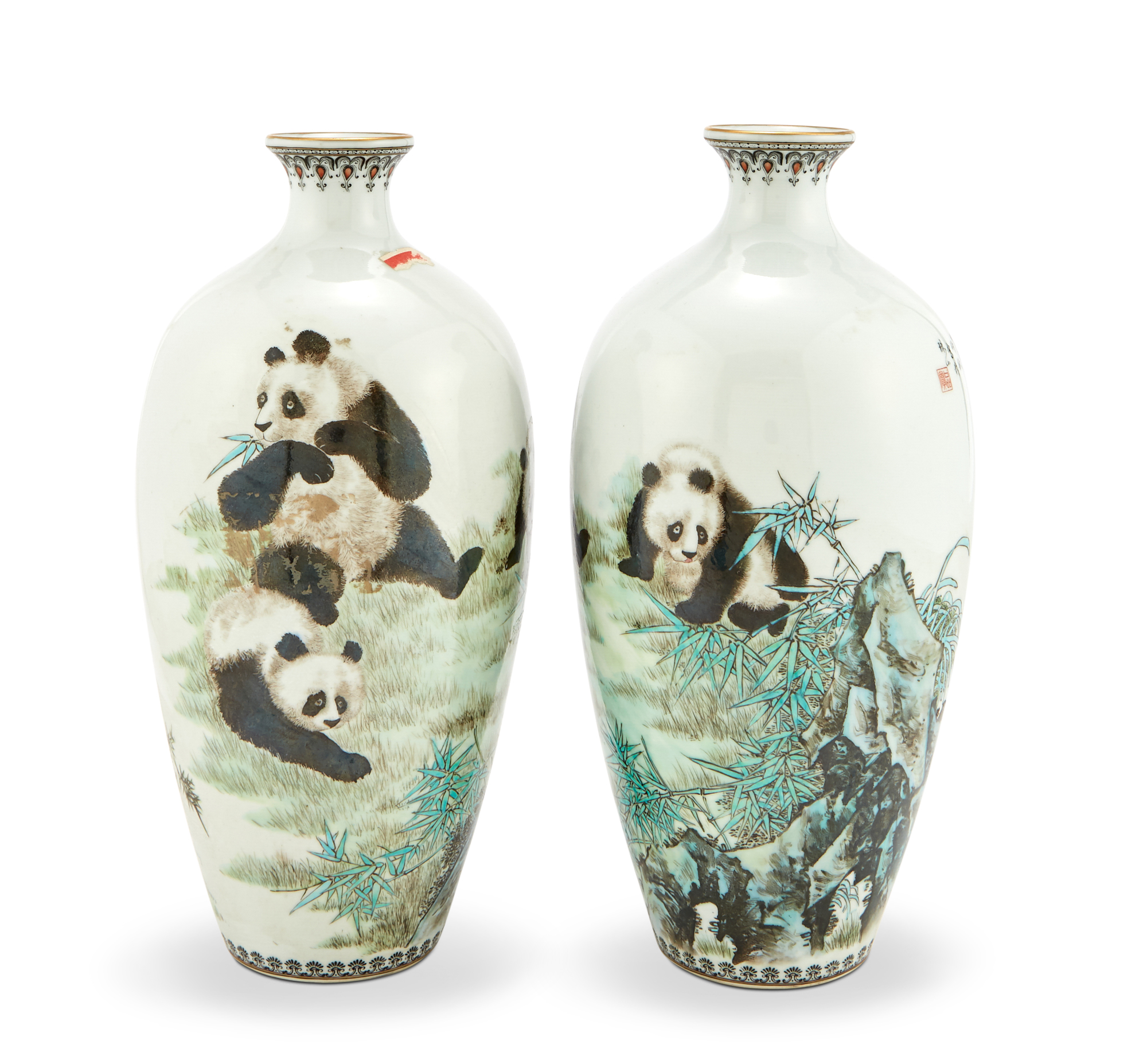Lot image - Pair of Chinese Porcelain Vases with Pandas