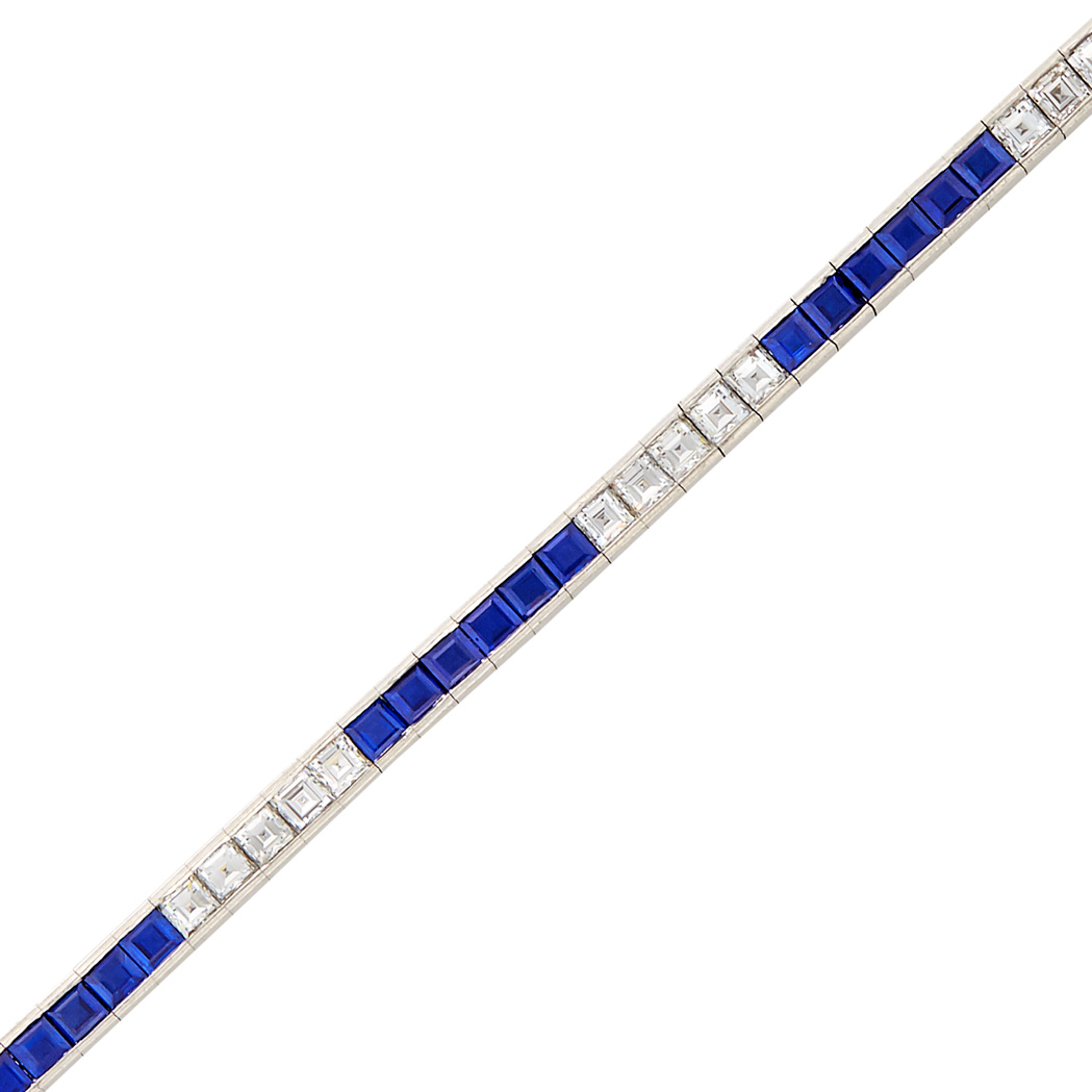 Lot image - Platinum, Diamond and Sapphire Straightline Bracelet