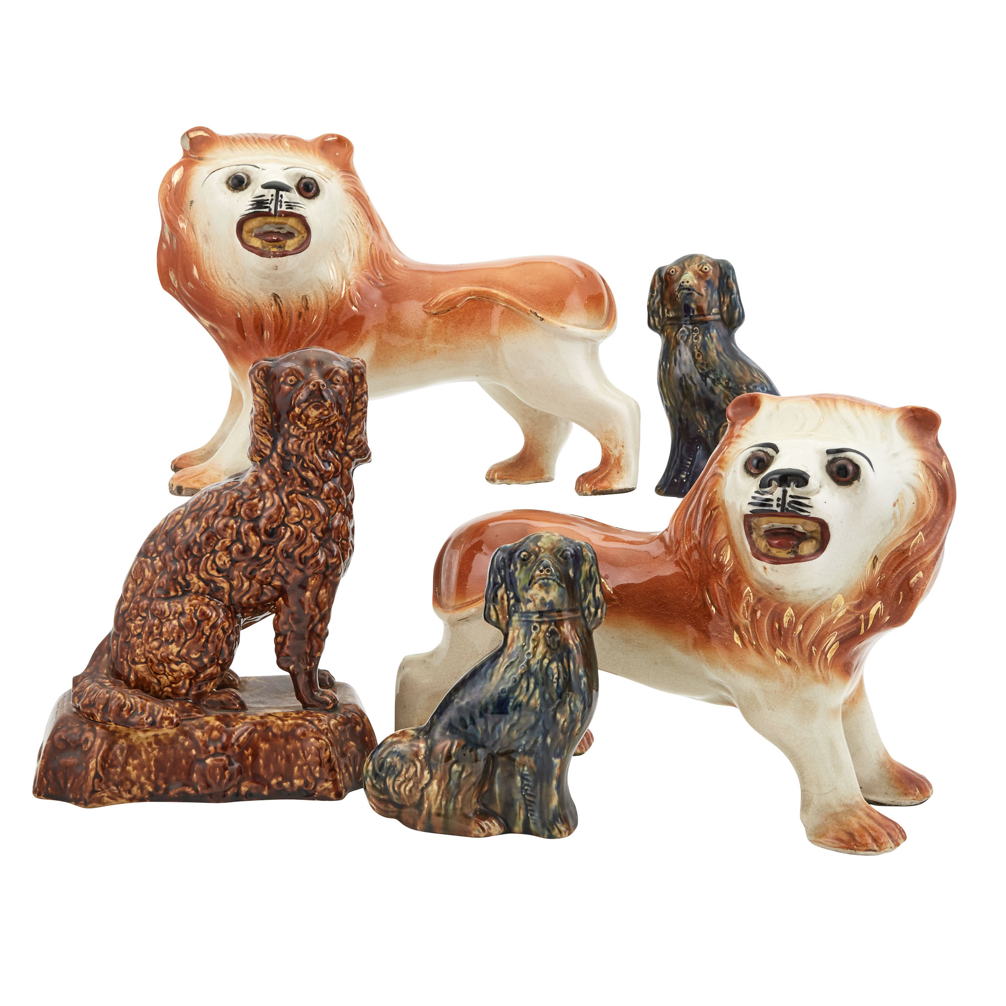 Lot image - Pair of Staffordshire Pottery Figures of Standing Lions