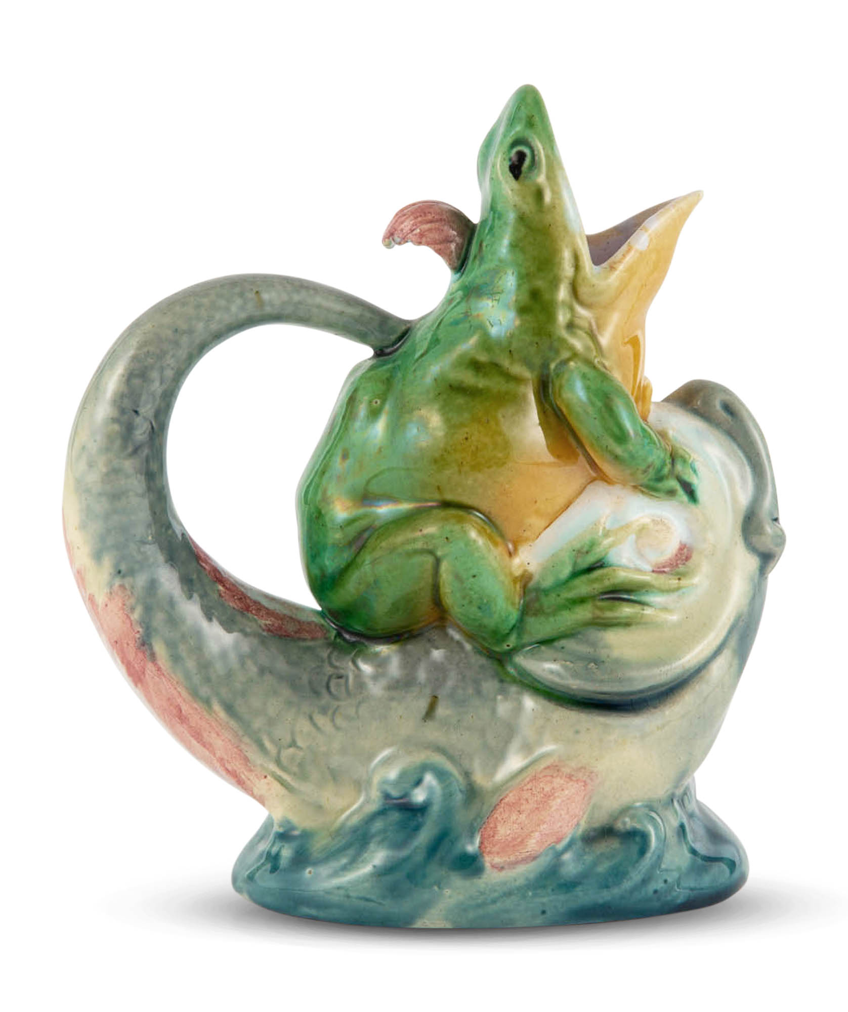 Lot image - Mintons Majolica Dolphin and Frog Cream-Jug