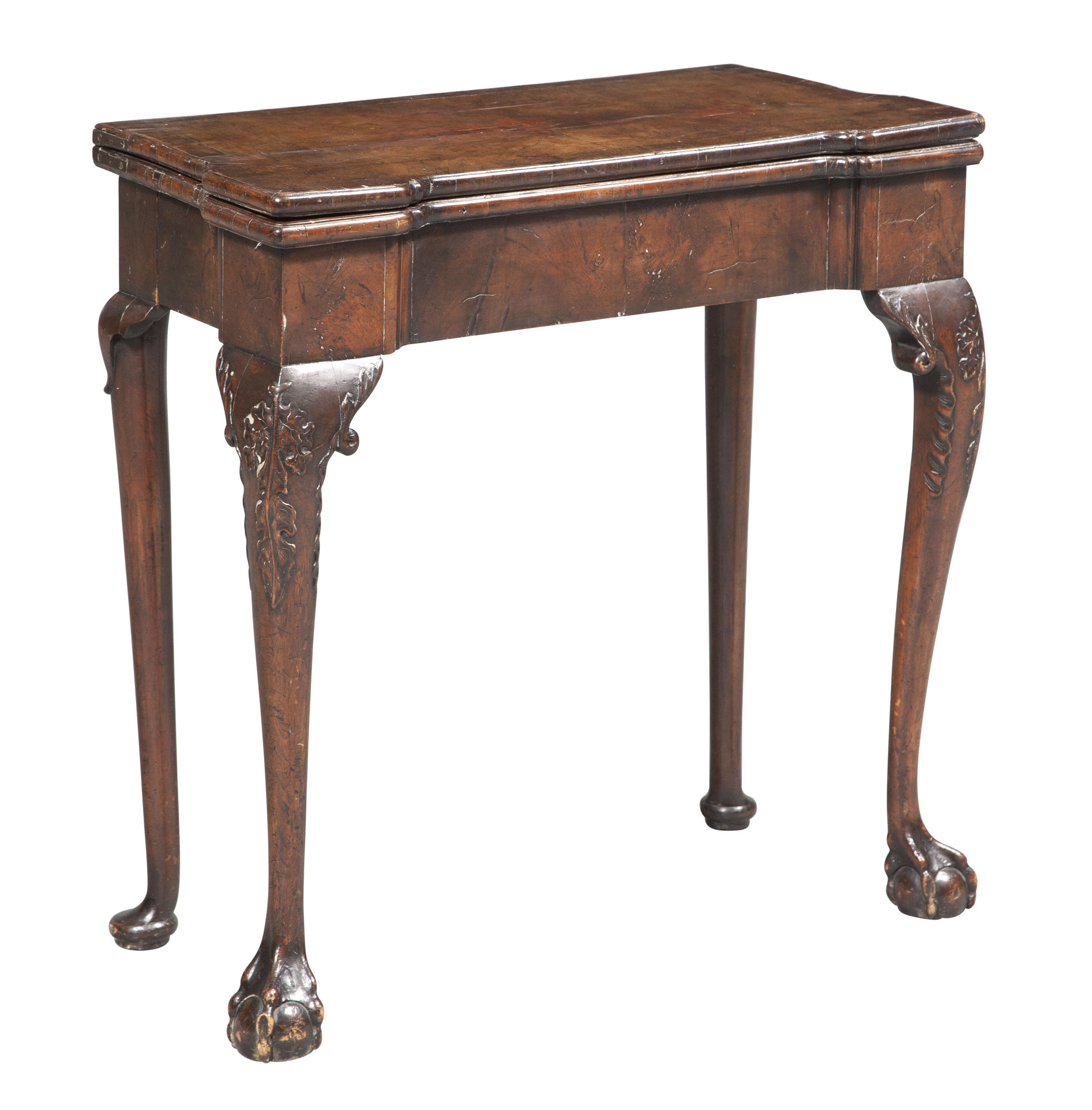 Lot image - George II Style Walnut and Needlework Fold-Over Games Table