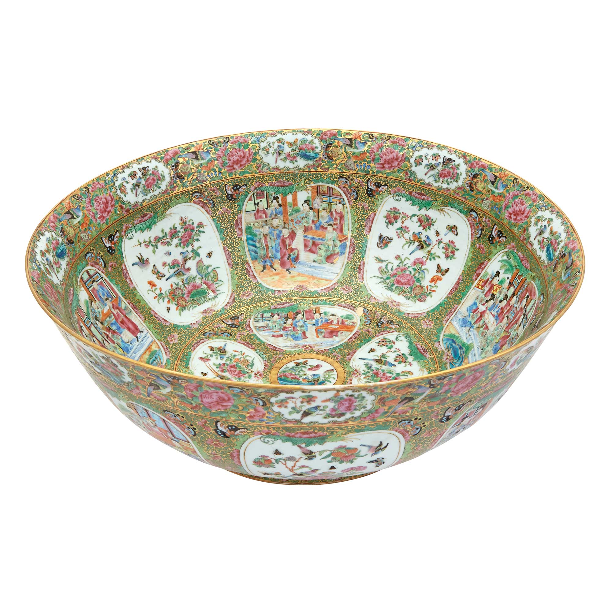 Lot image - Canton Rose Medallion Porcelain Punch Bowl