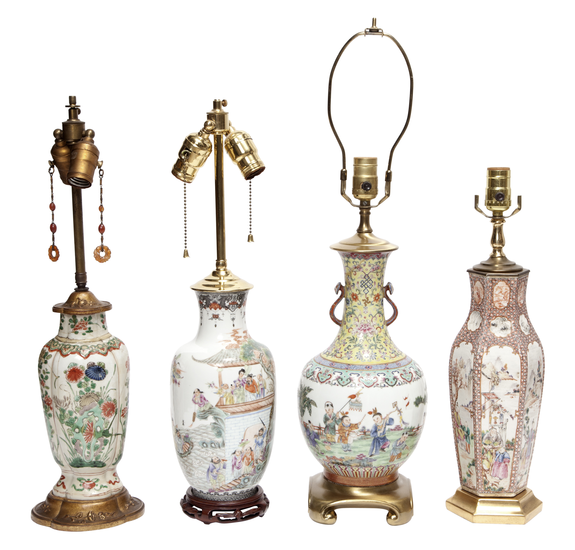 Lot image - Group of Four Chinese Porcelain Lamps