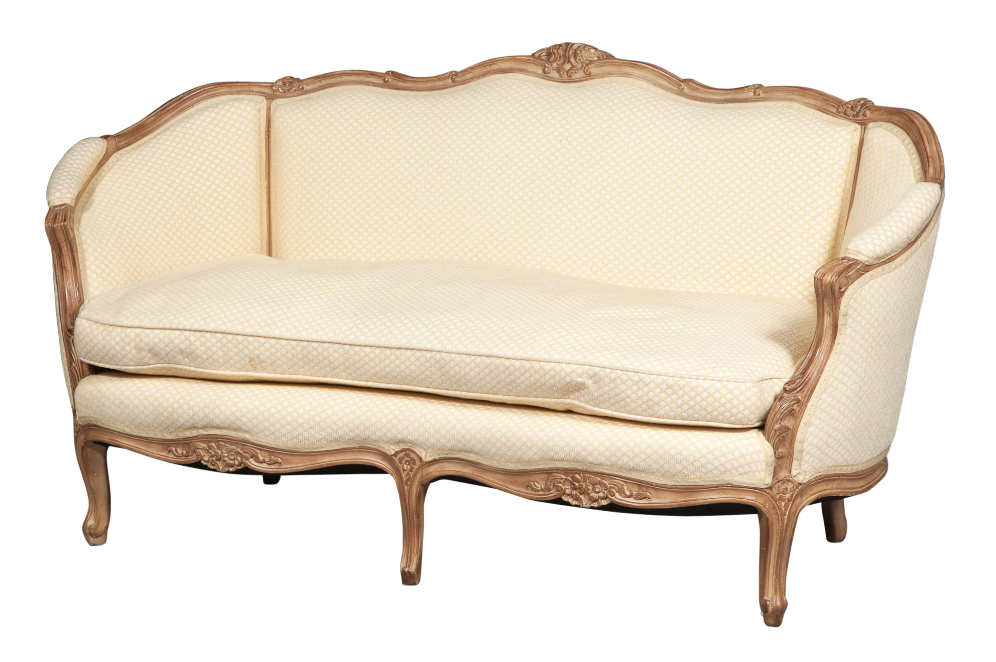 Lot image - Louis XV Style Yellow Fabric-Upholstered Beechwood Canapé