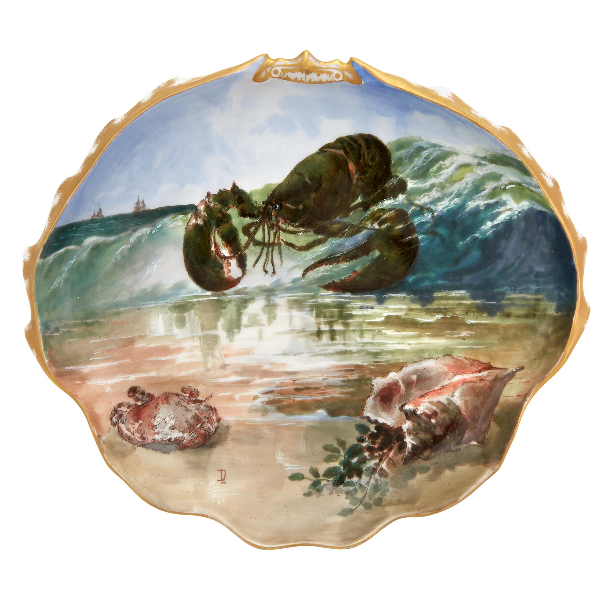 Lot image - Haviland Limoges Painted Porcelain Seafood Plate