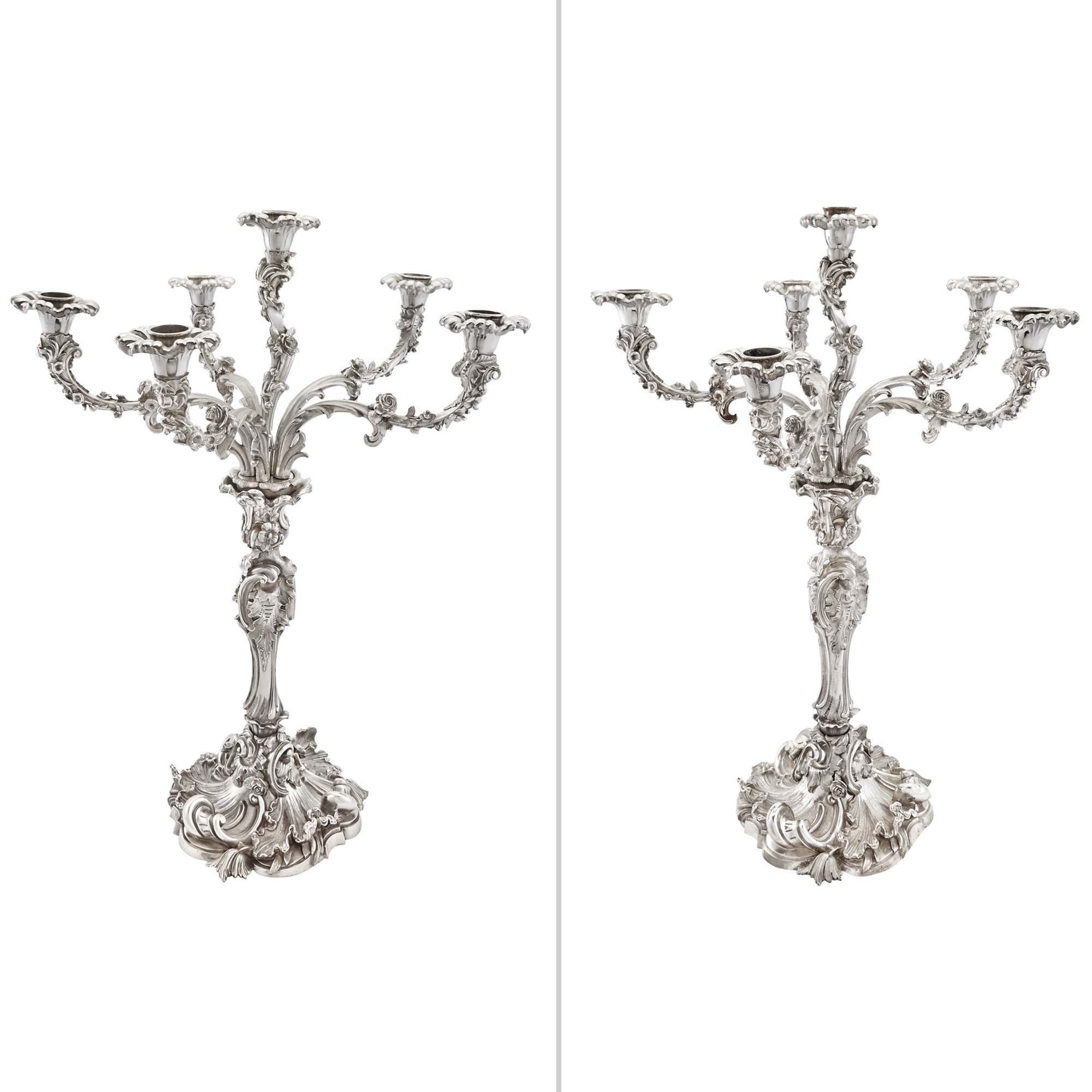 Lot image - Pair of English Silver Plated Six-Light Candelabra