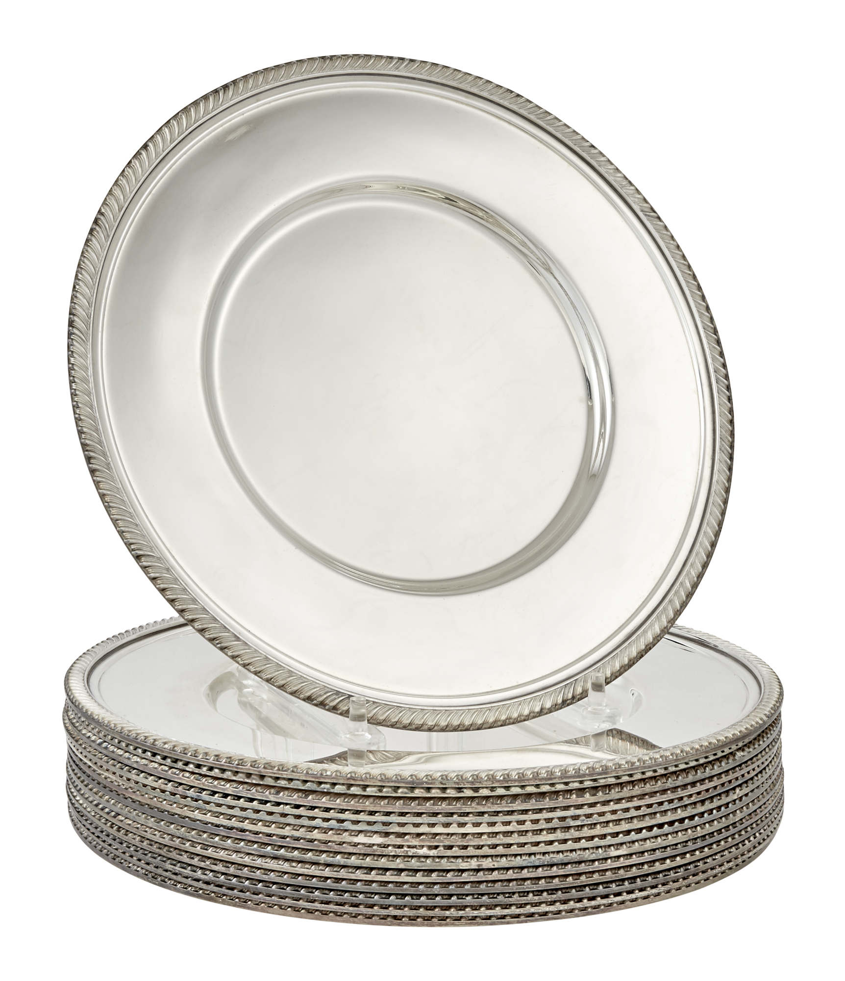 Lot image - Set of Fourteen Strong & Woodhatch Silver Plated Chargers