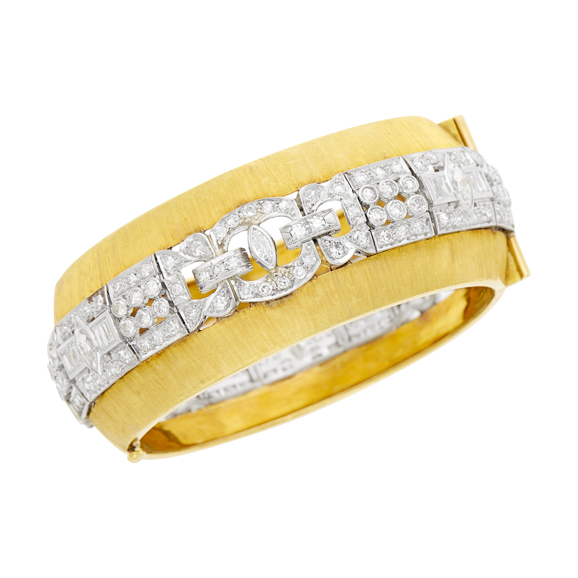 Lot image - Gold, Platinum and Diamond Cuff Bangle Bracelet