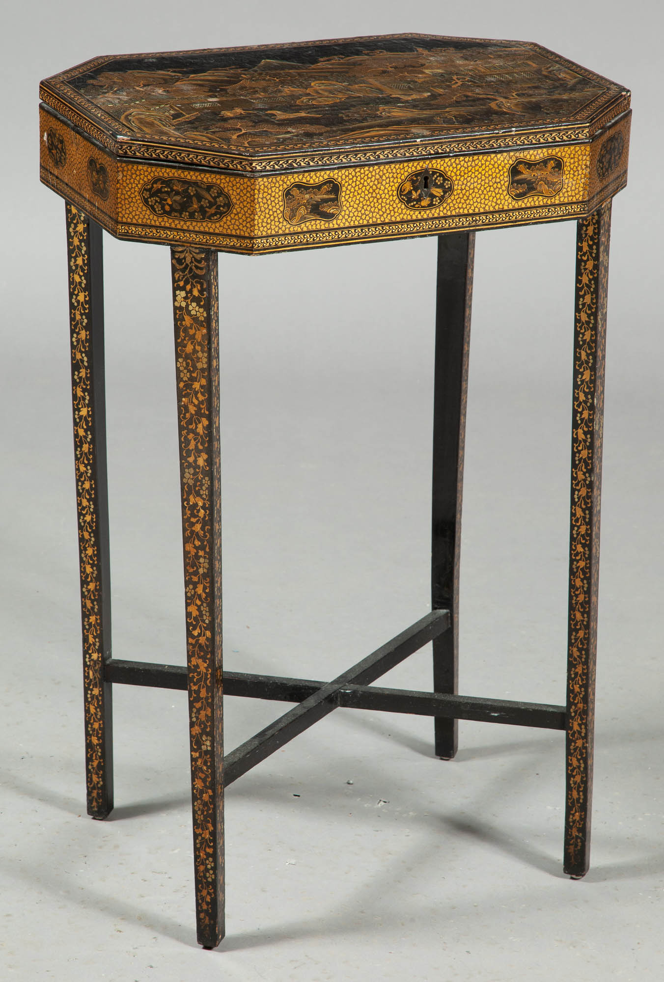 Lot image - Chinese Export Black Lacquer and Parcel-Gilt Work Table