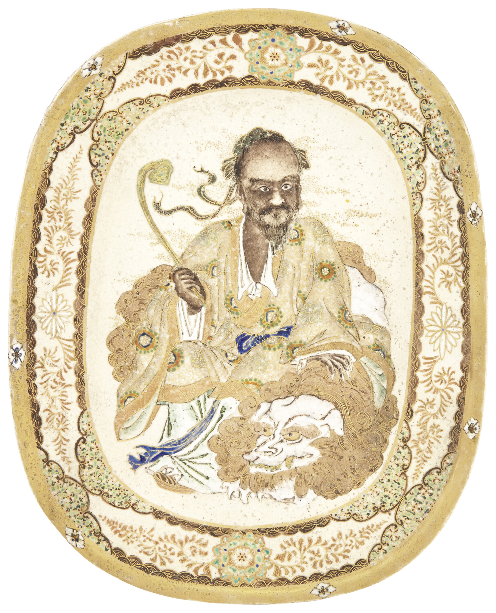 Lot image - Japanese Satsuma Earthenware Oval Dish