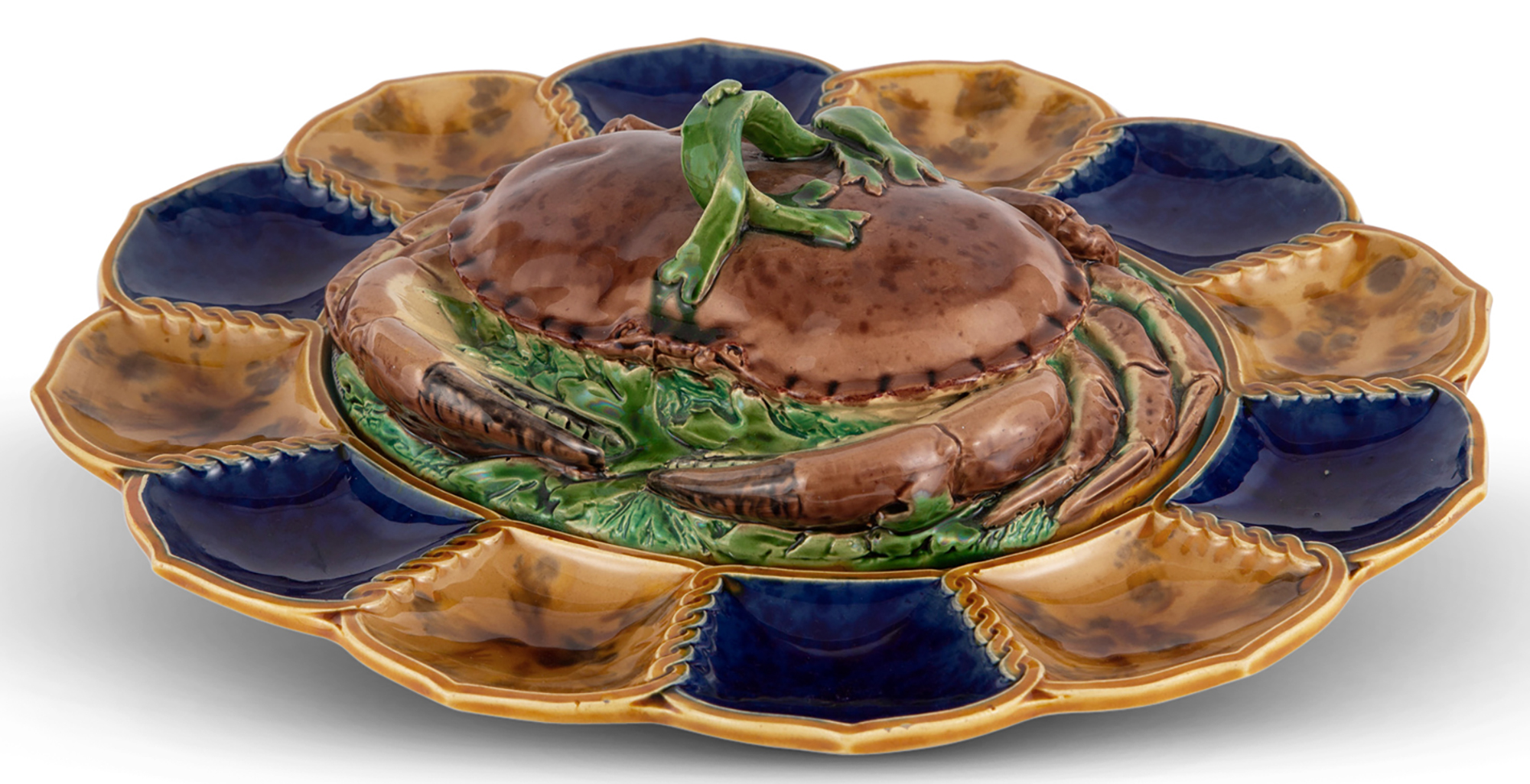 Lot image - Minton Majolica Crab Meat Server and Cover