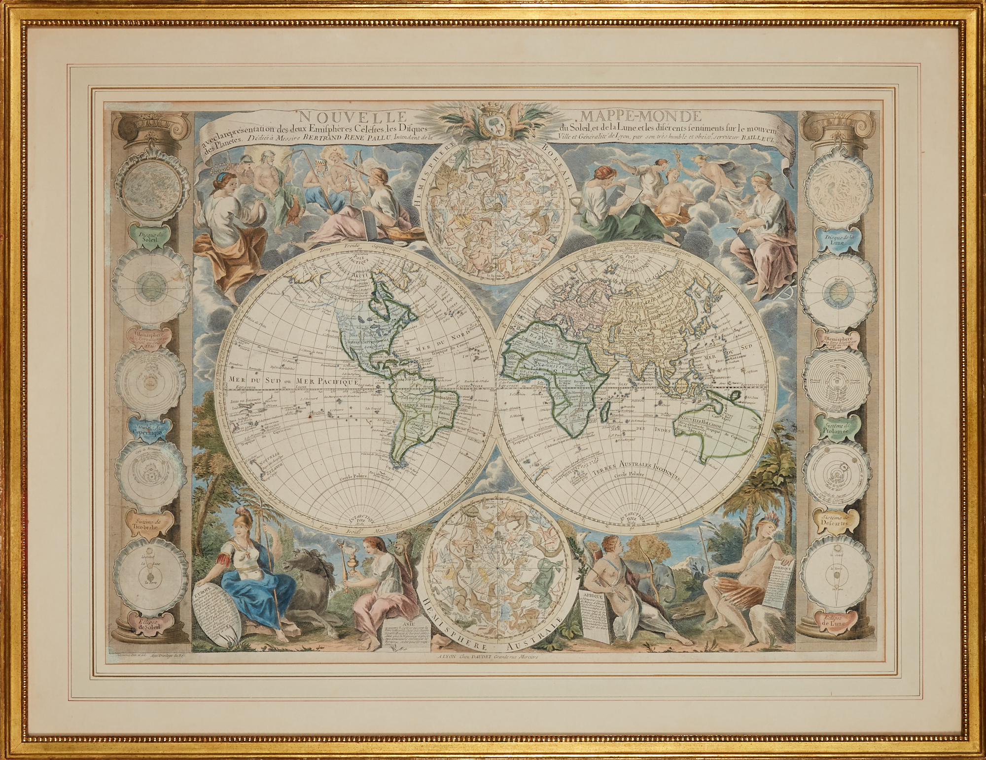 Lot image - [MAPS-WORLD]  DAUDET, J. L. Nouvelle Mappe-Monde avec la Representation des deux hemispheres.