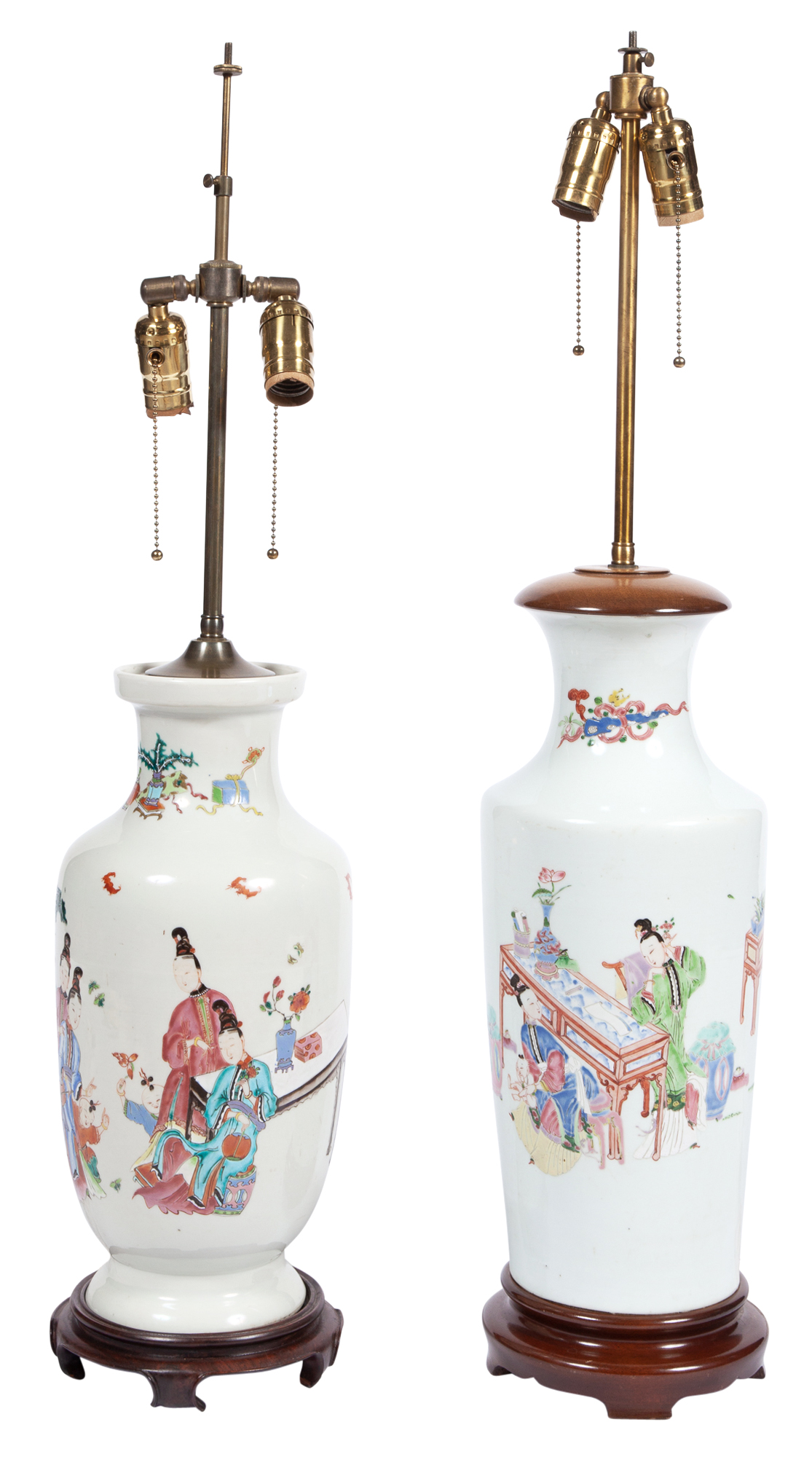 Lot image - Two Chinese Enameled Porcelain Vases Mounted as Lamps