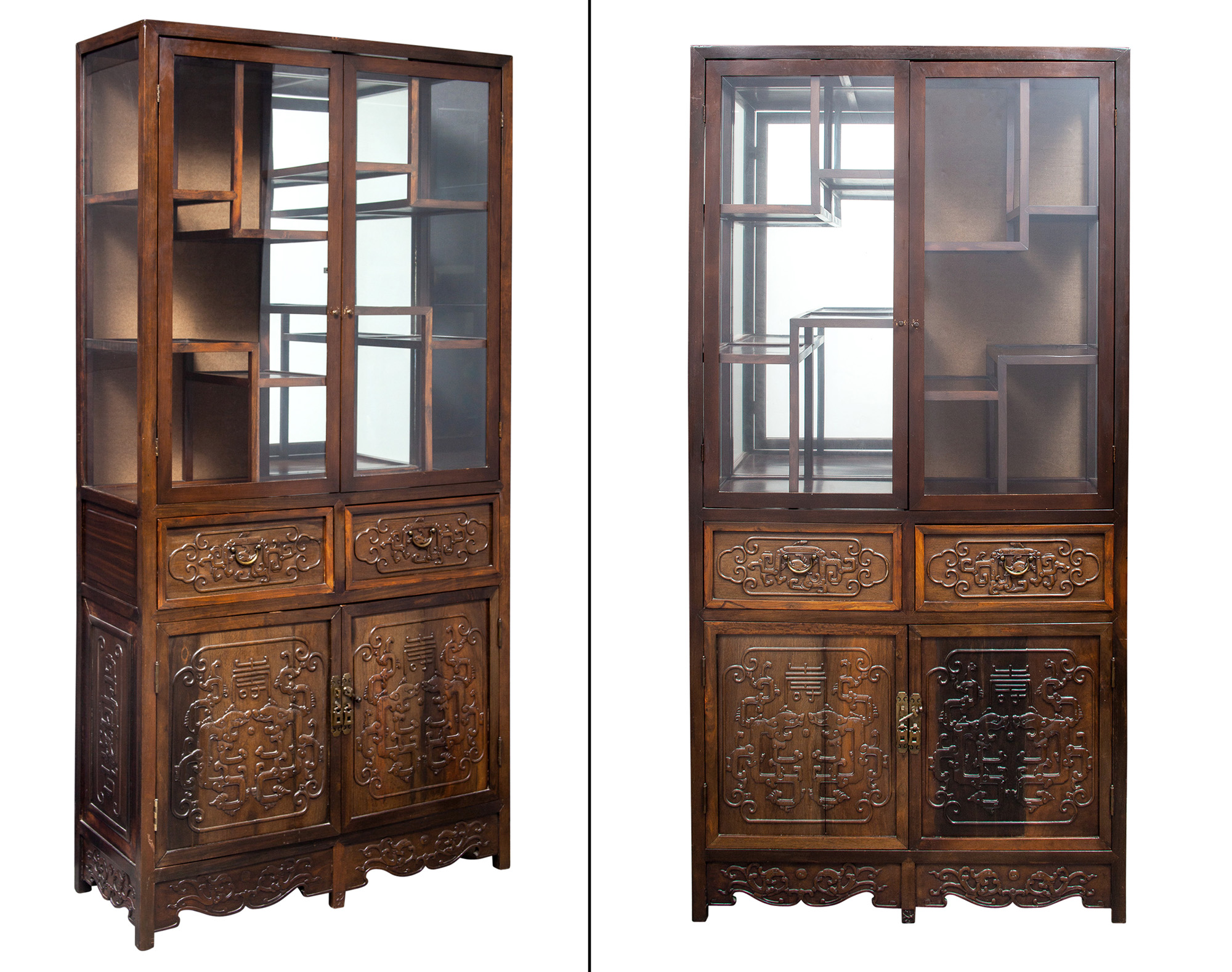 Lot image - A Pair of Chinese Carved Hardwood Display Cabinets