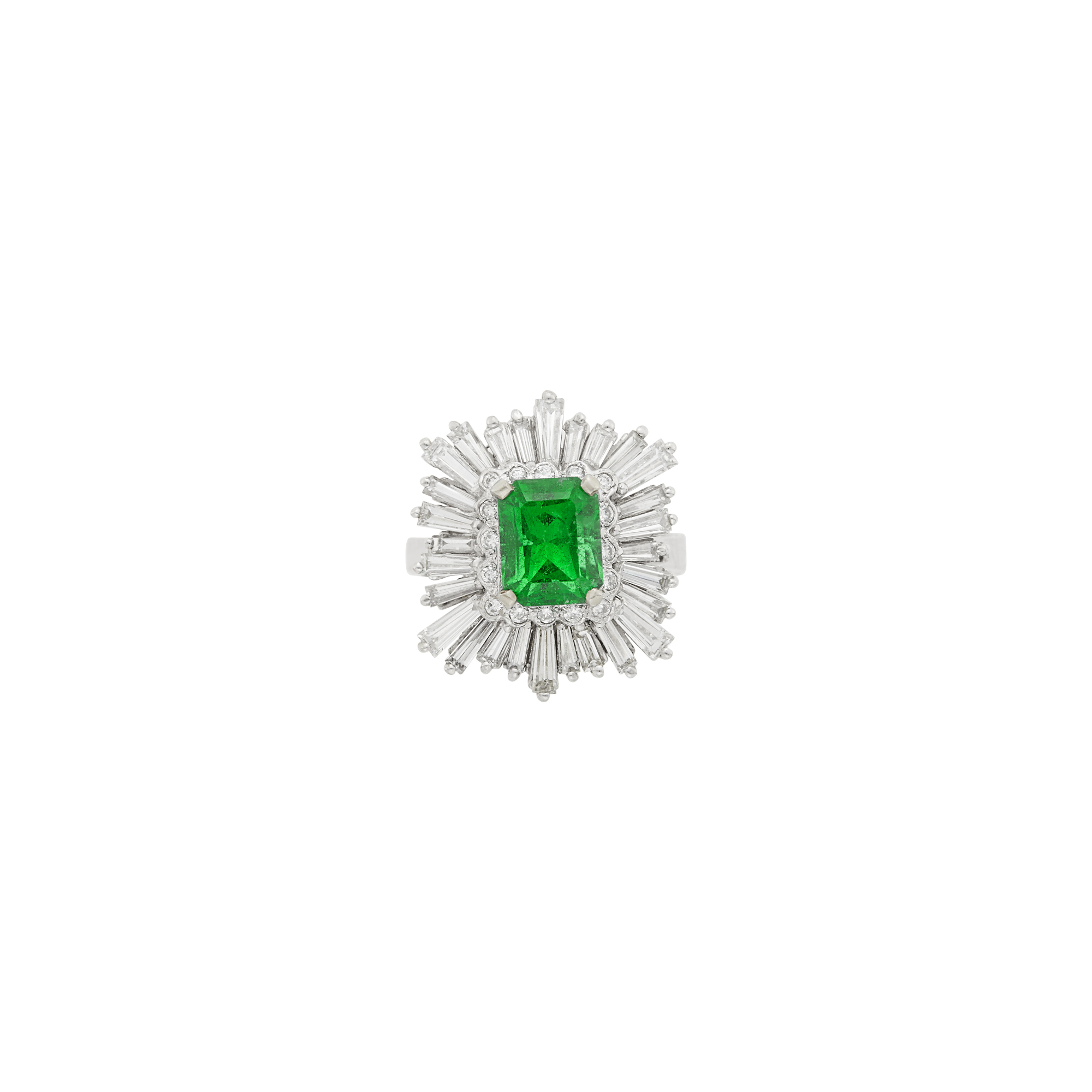 Lot image - White Gold, Emerald and Diamond Ballerina Ring