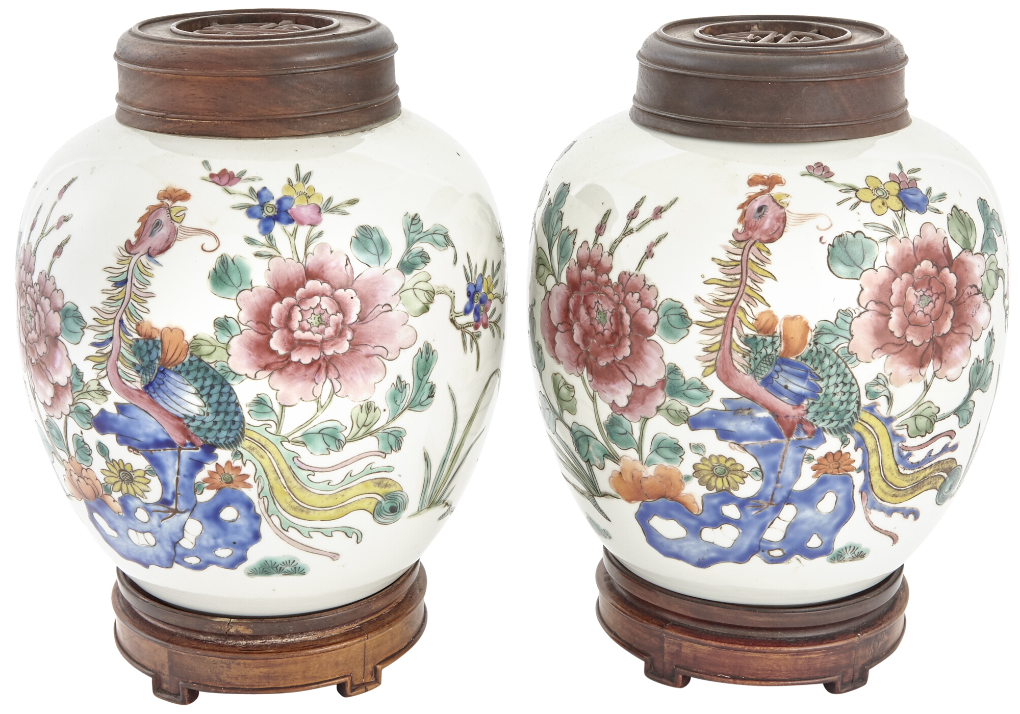 Lot image - A Pair of Chinese Famille Rose Porcelain Jars