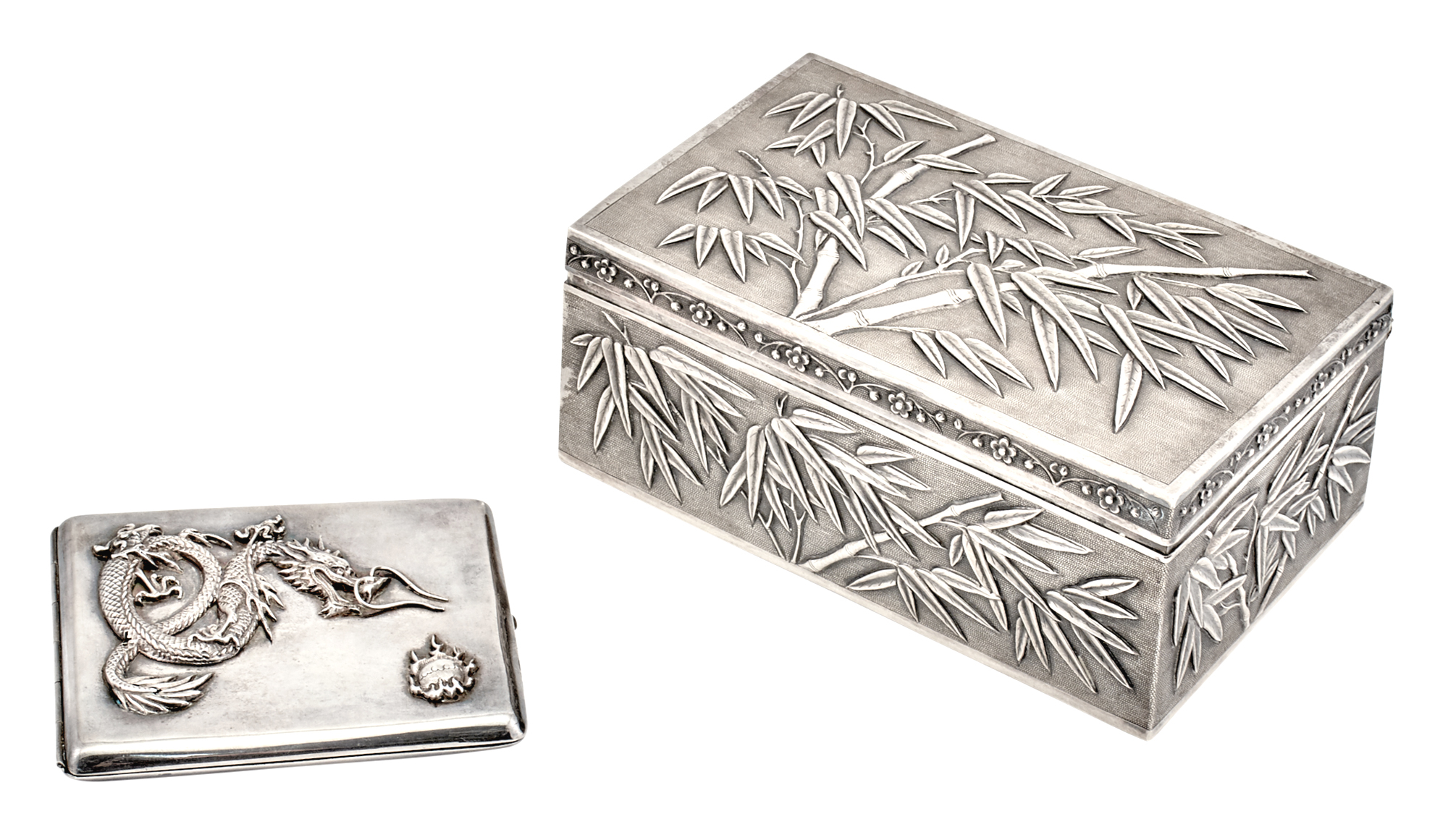 Lot image - A Chinese Export Silver Cigar Box and Cigarette Case