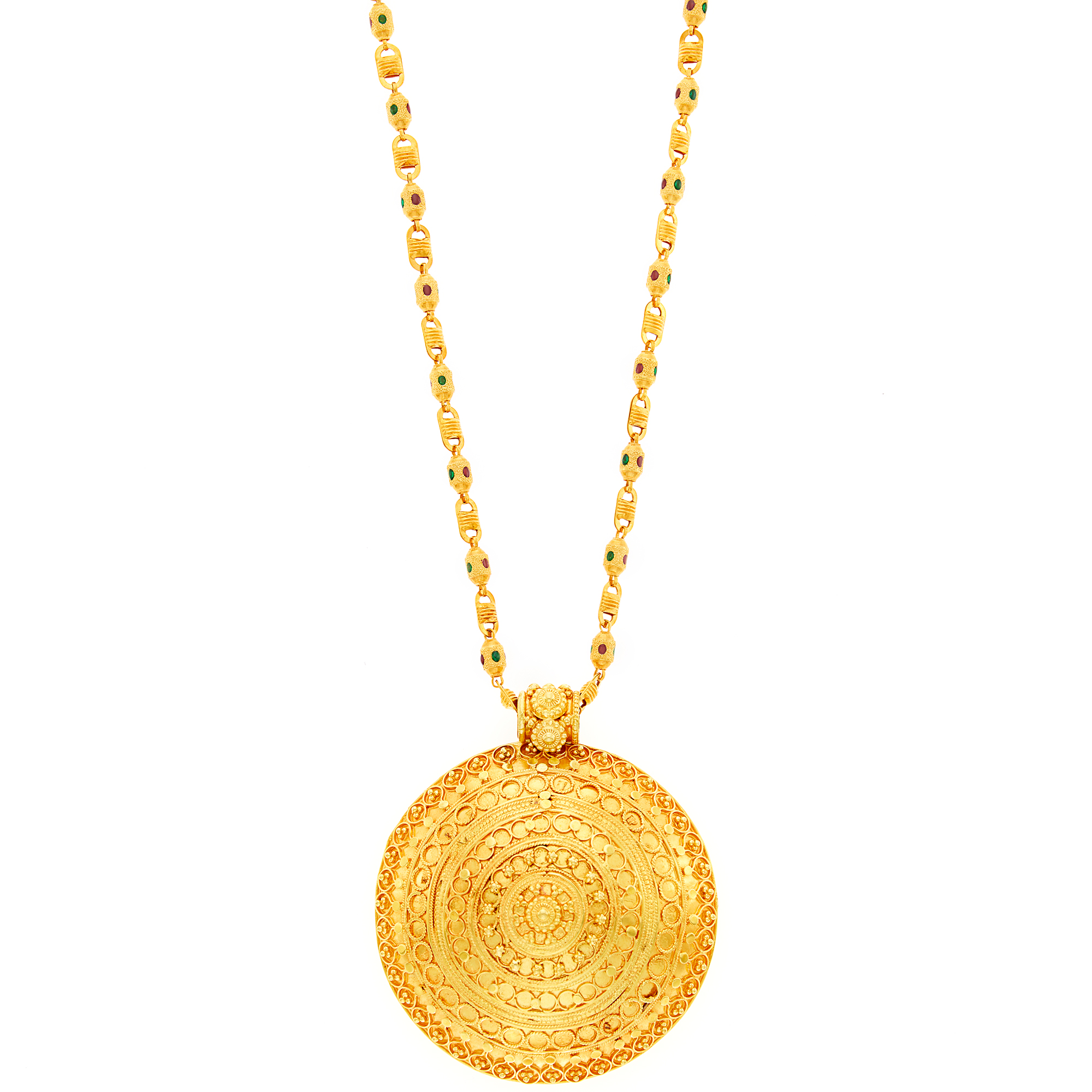 Lot image - Gold Pendant with Long High Karat Gold and Enamel Chain Necklace