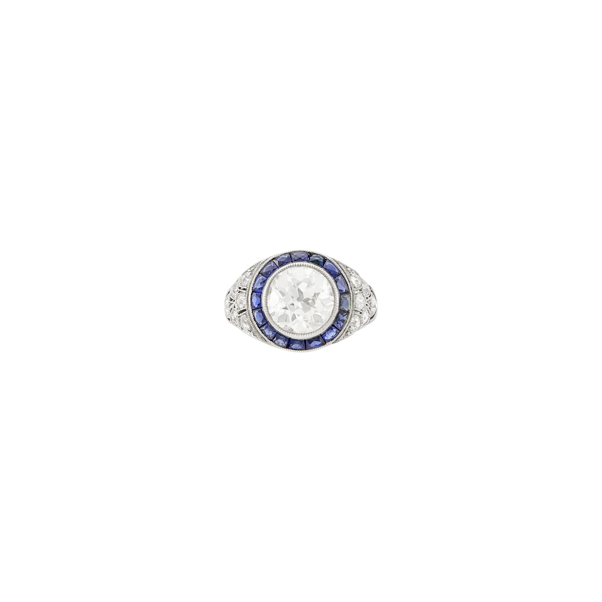 Lot image - Platinum, Diamond and Sapphire Ring