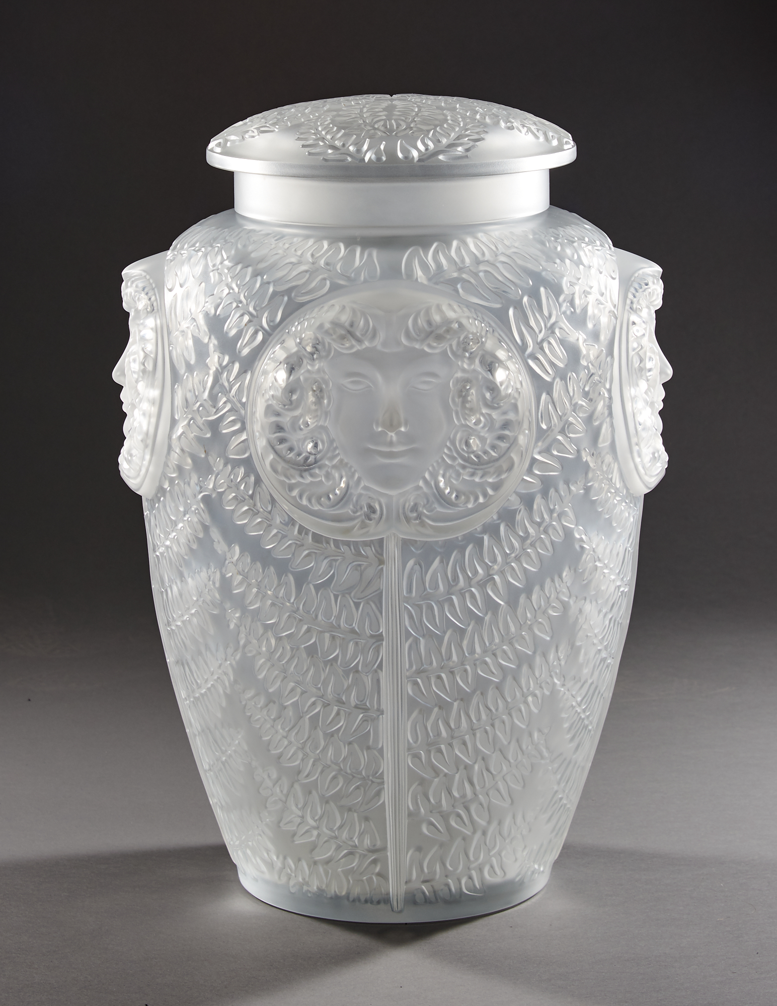 Lot image - Lalique Molded Glass Psyche Vase and Cover