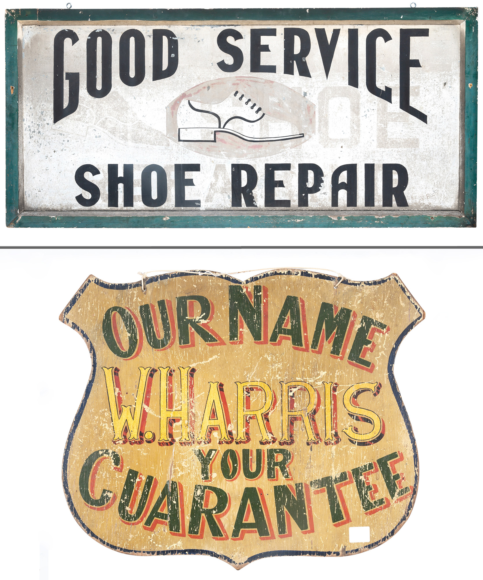 Lot image - Painted Wood Good Service Shoe Repair Trade Sign