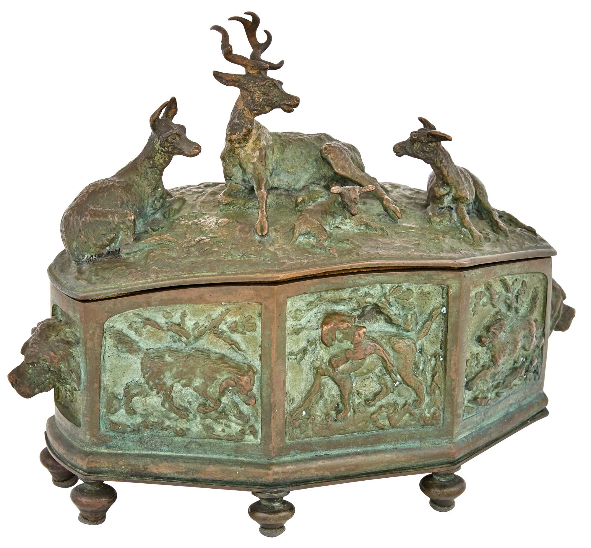 Lot image - Patinated Bronze Octagonal Covered Box