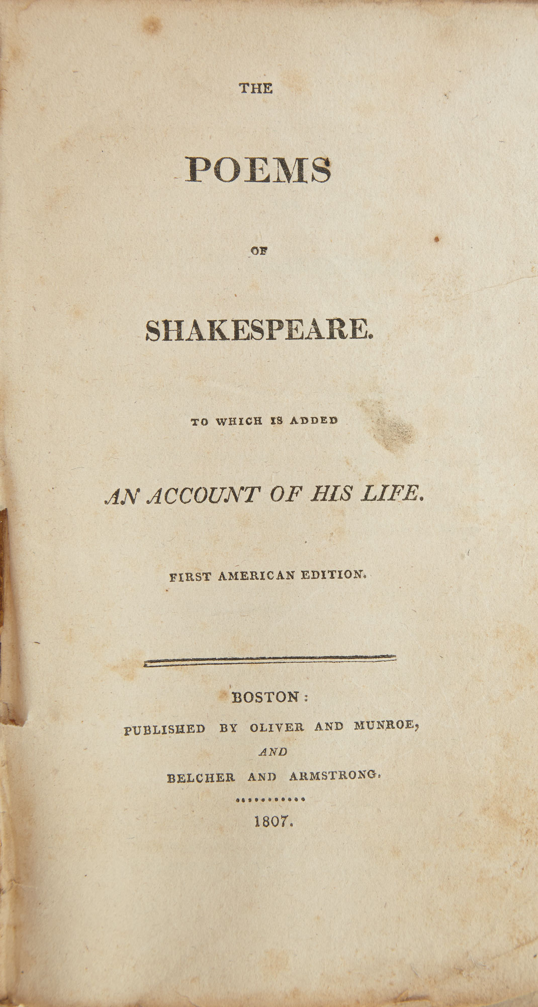 Lot image - SHAKESPEARE, WILLIAM  The Poems of Shakespeare. To which is added an account of his life.