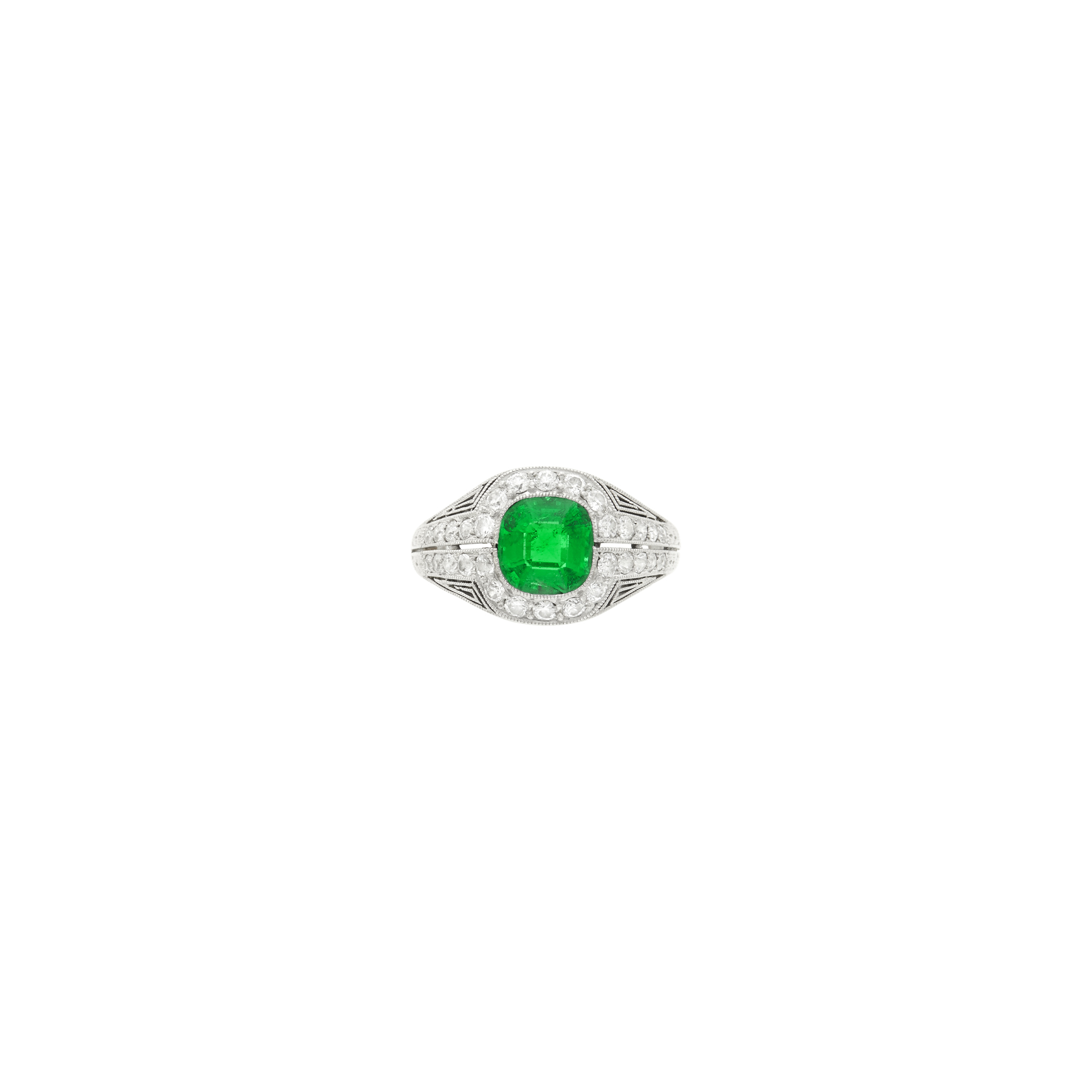 Lot image - Marcus & Co. Platinum, Emerald and Diamond Ring