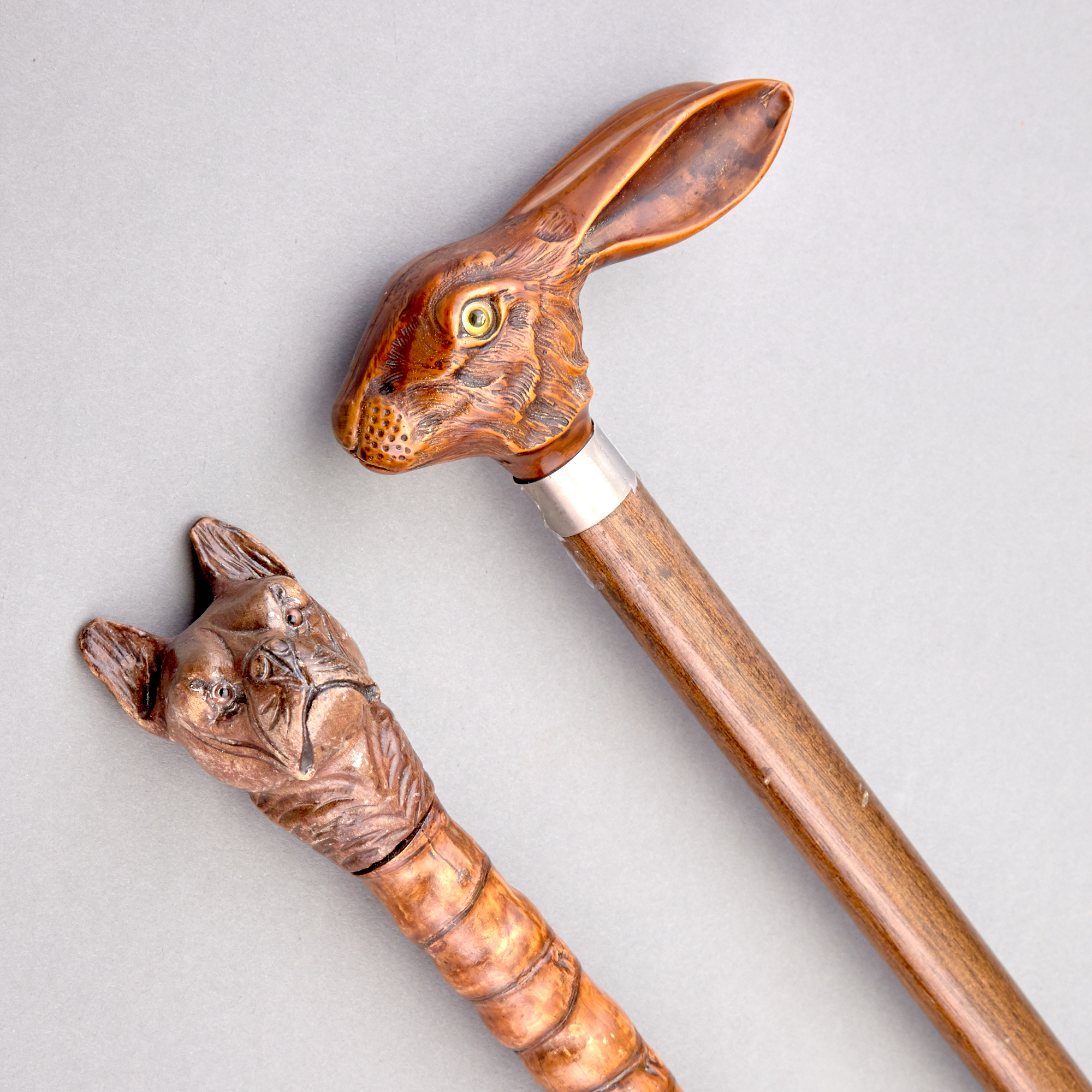 Lot image - Two Novelty Animalier Handled Canes
