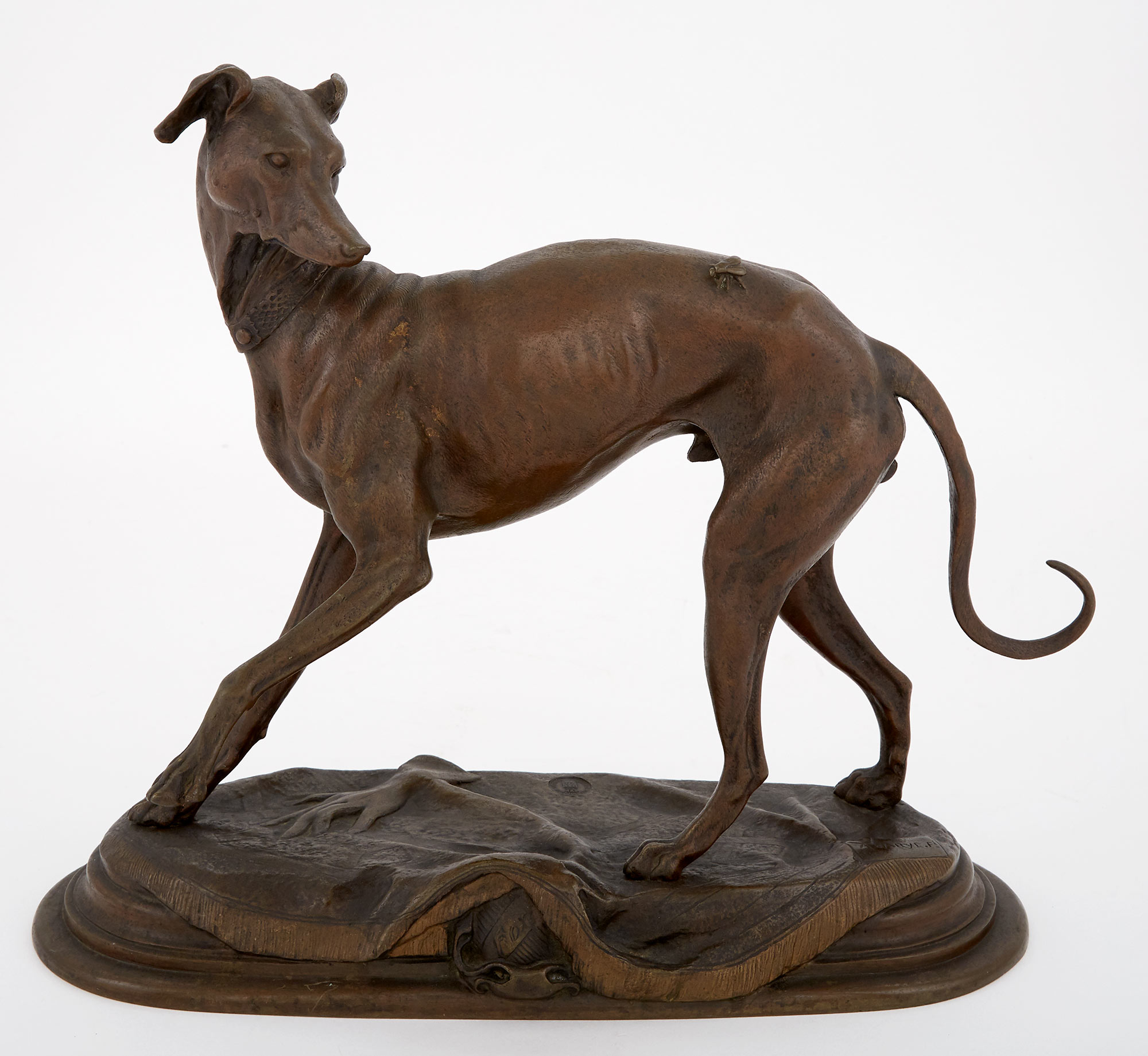 Lot image - Patinated Bronze Figure of a Greyhound with a Fly