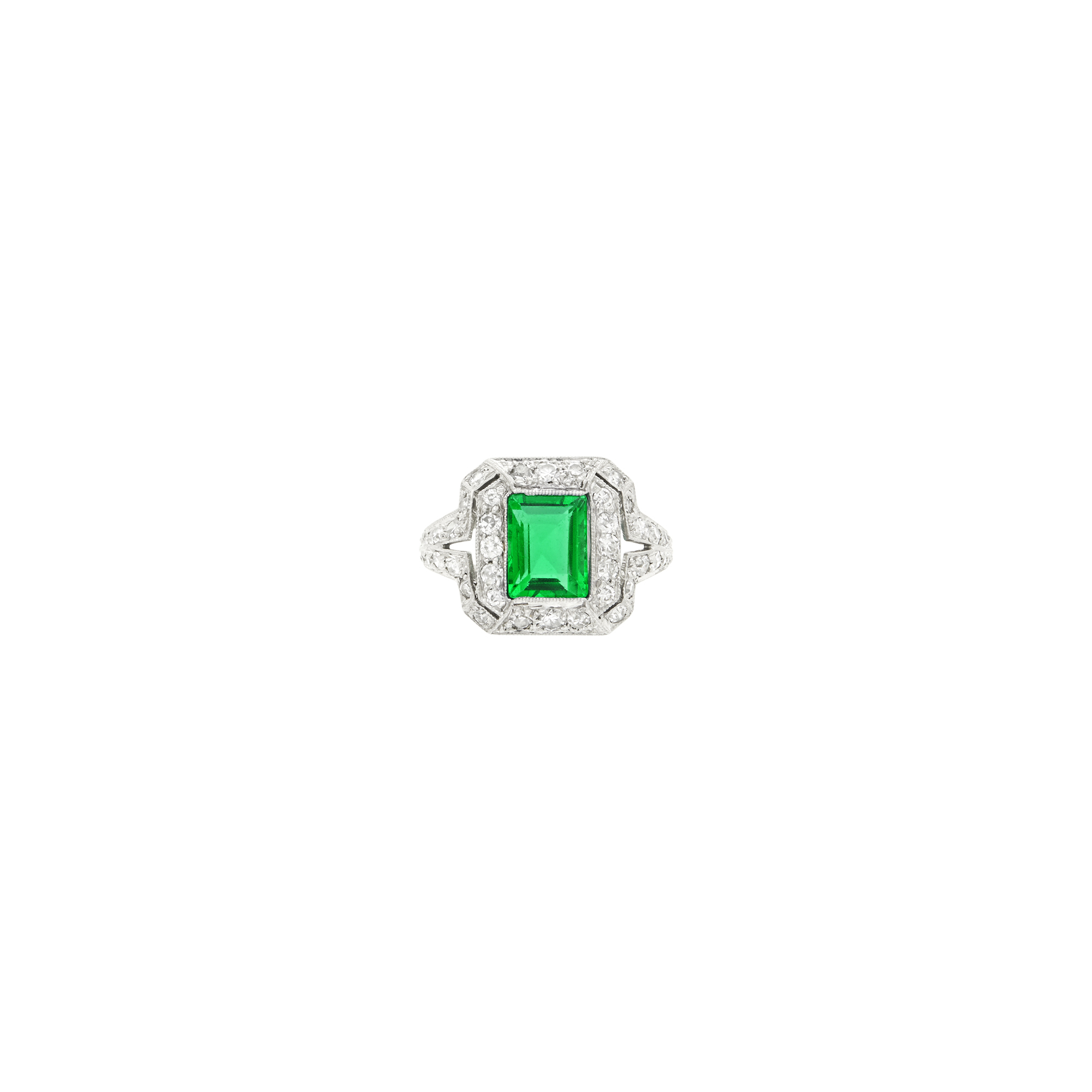 Lot image - Marcus & Co. Platinum, Emerald and Diamond Ring