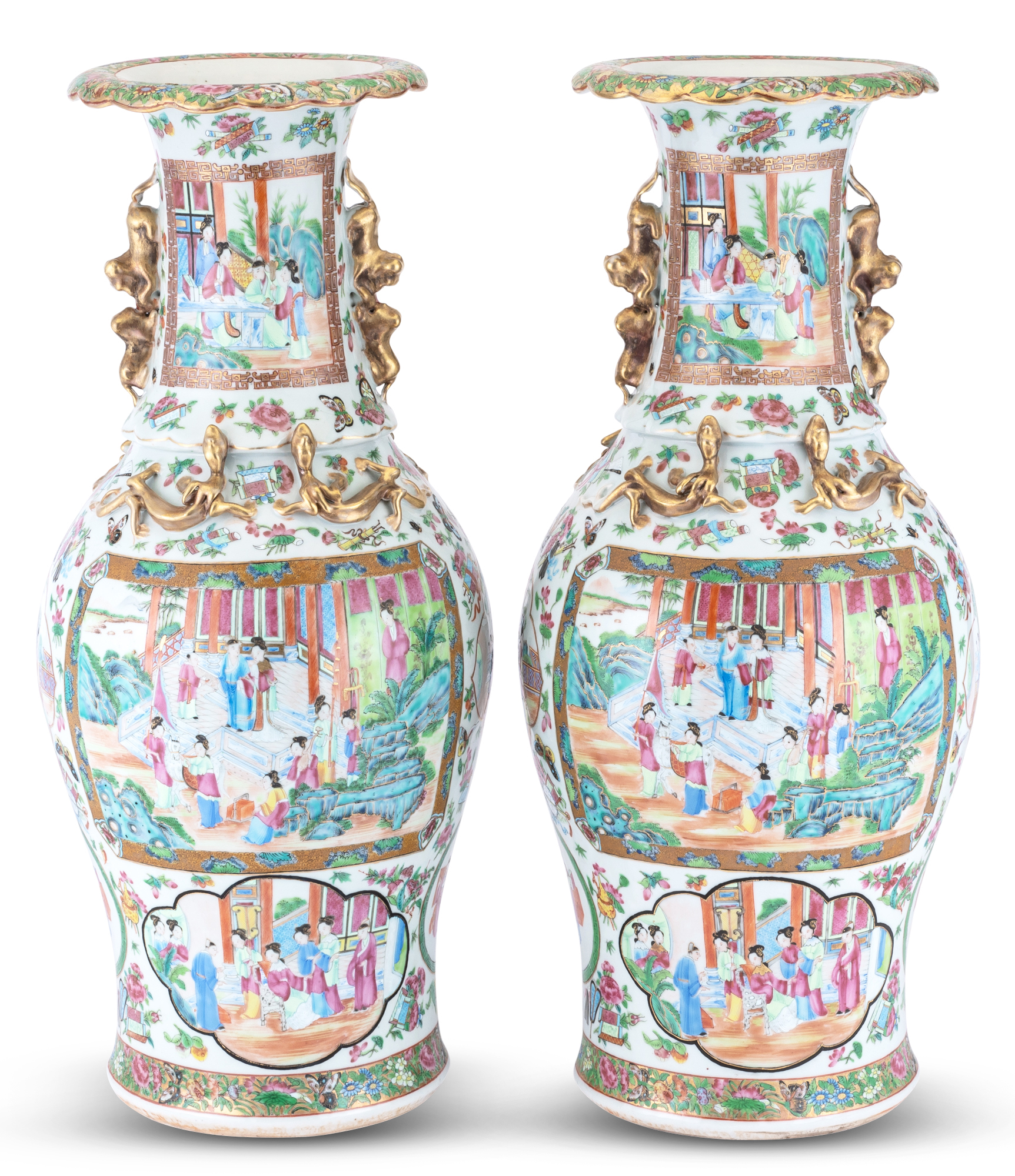 Lot image - A Large Pair of Chinese Rose Mandarin Porcelain Vases