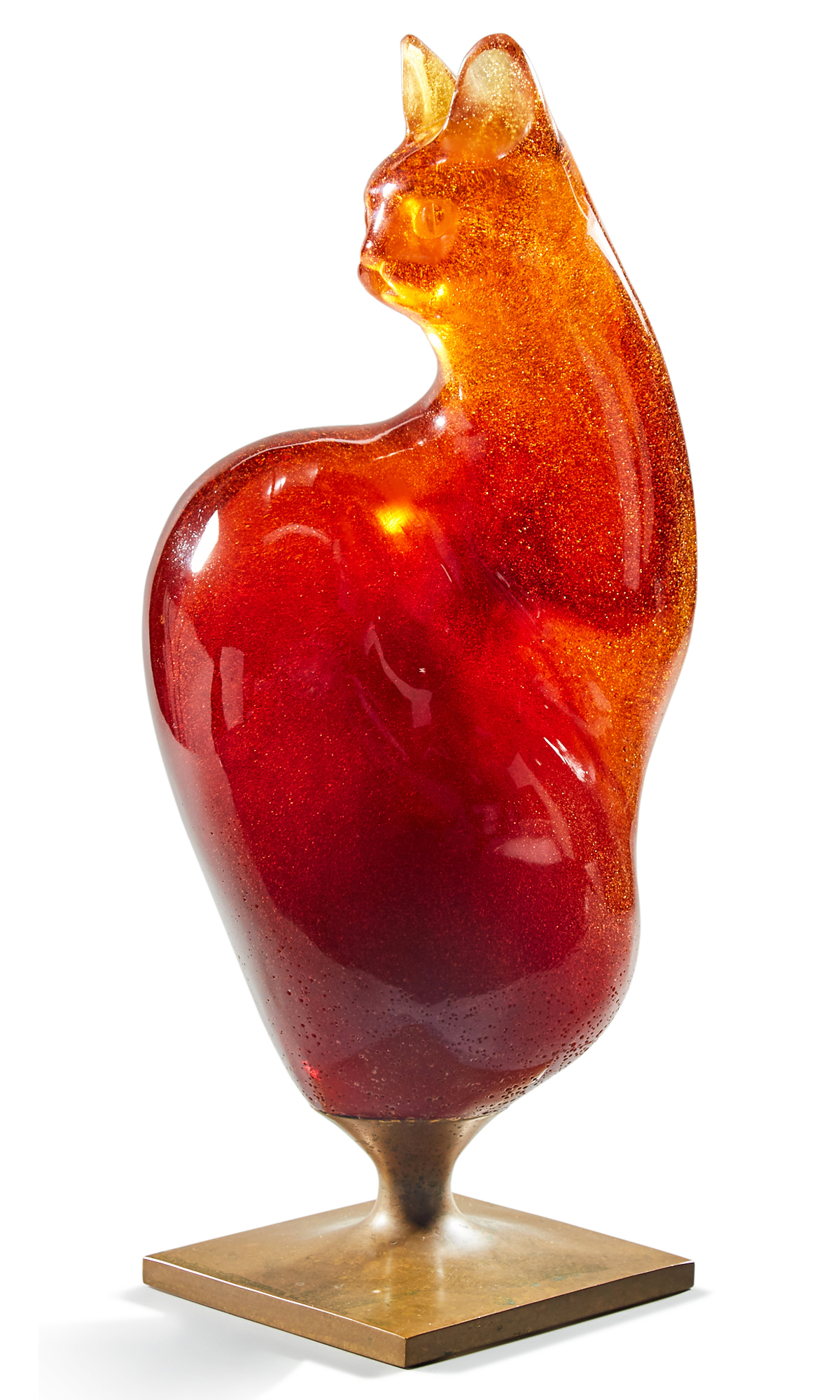 Lot image - Claude Lhoste for Daum Amber Pâte de Verre Figure of a Cat Entitled Phébus