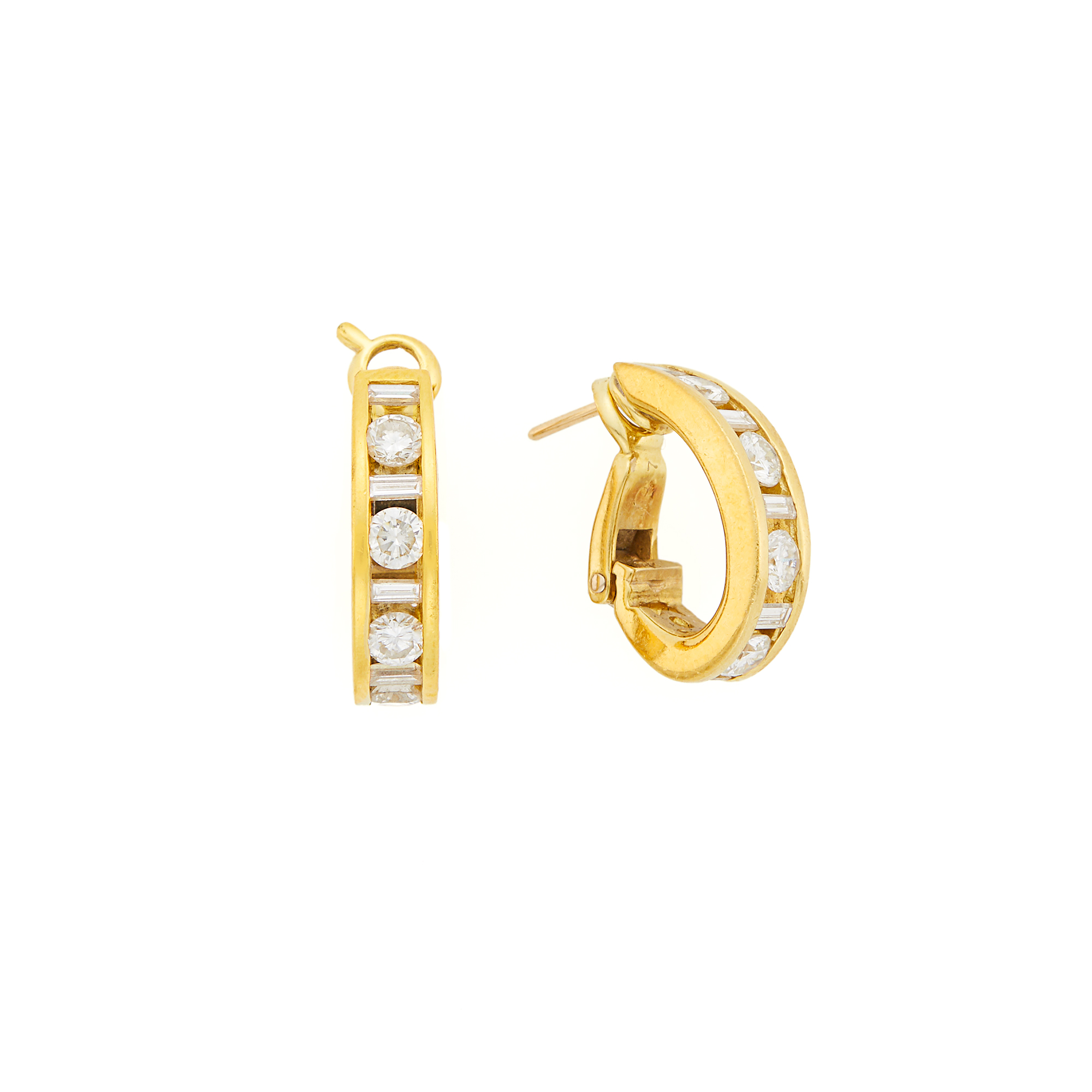 Lot image - Pair of Gold and Diamond Earrings