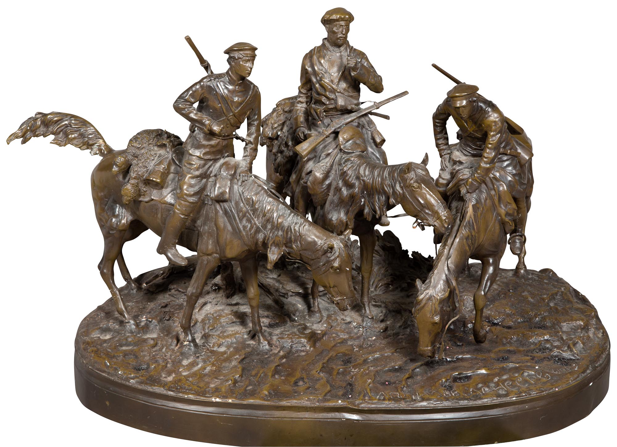 Lot image - Russian Style Bronze Group of Three Don Cossacks