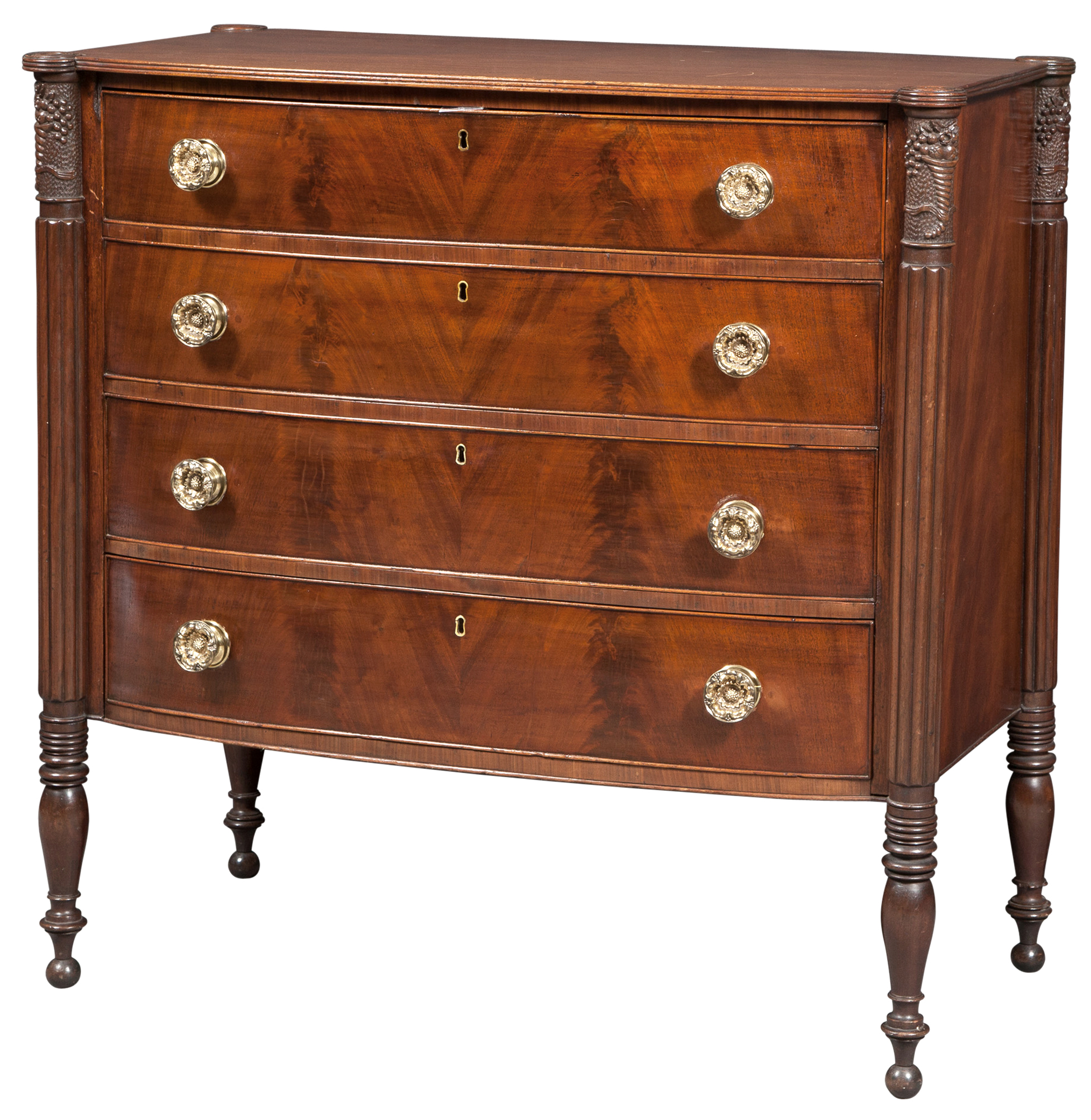 Lot image - Classical Mahogany Bowfront Chest of Drawers