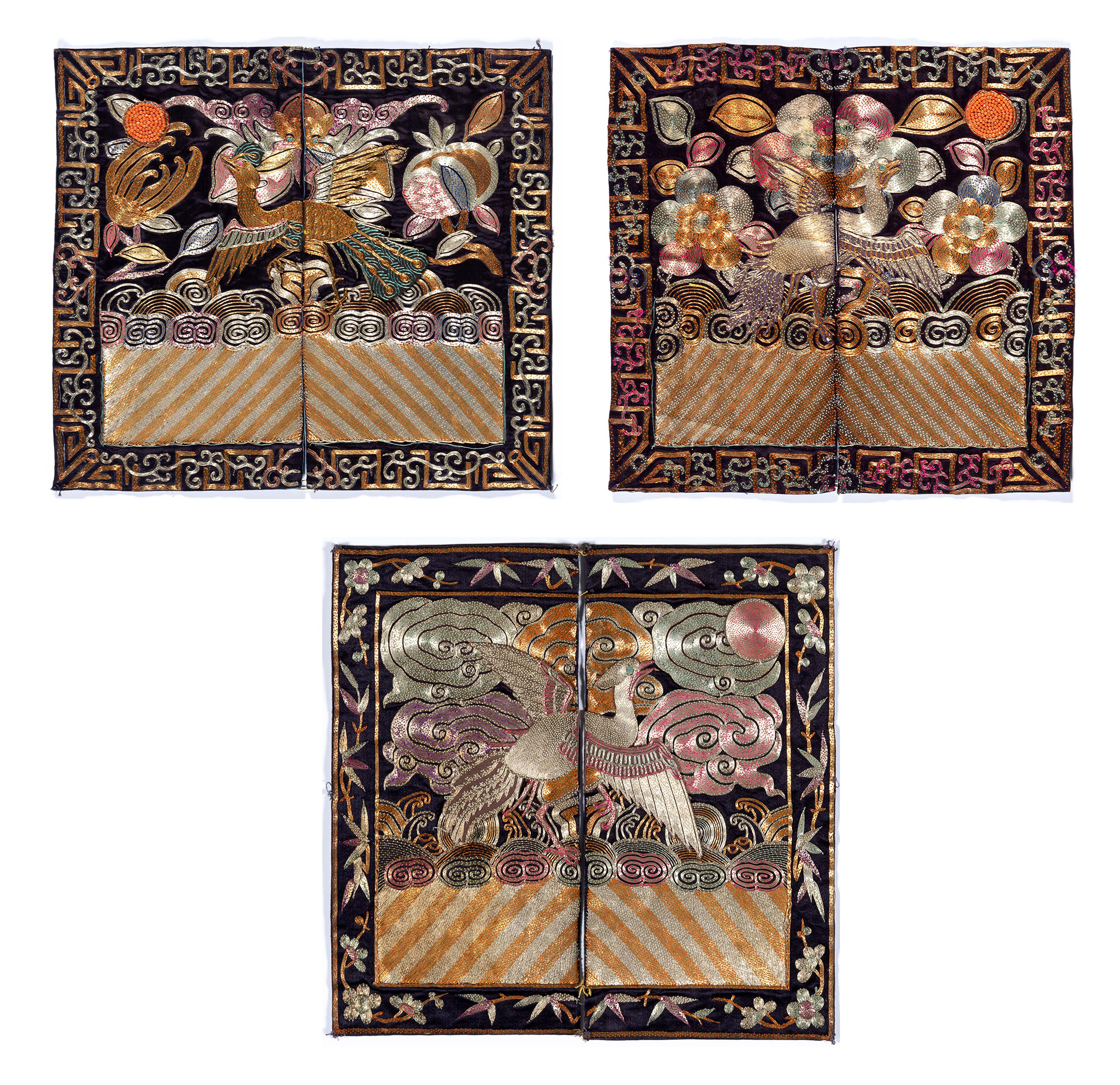 Lot image - Three Chinese Embroidered Silk Rank Badges