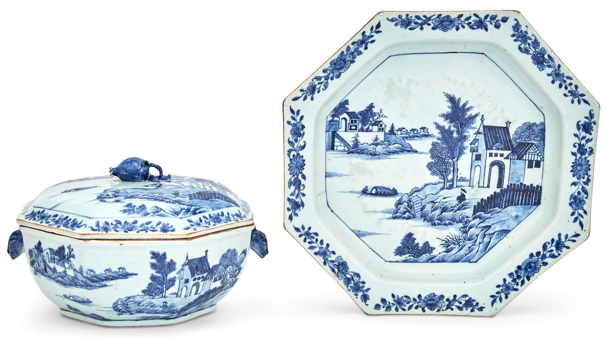Lot image - A Chinese Blue and White Porcelain Covered Tureen and Underplate