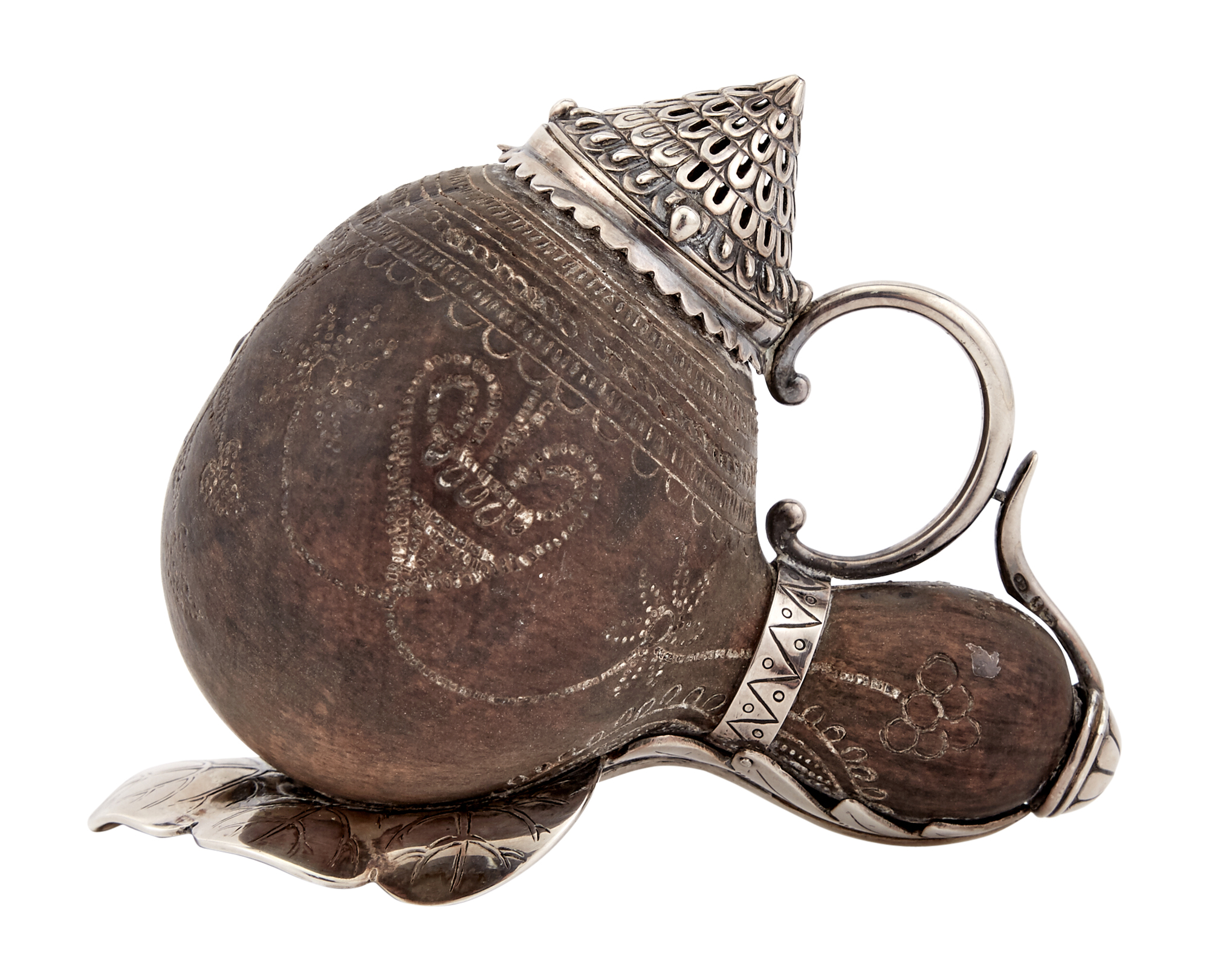 Lot image - Victorian Novelty Sterling Silver Mounted Coconut Sander